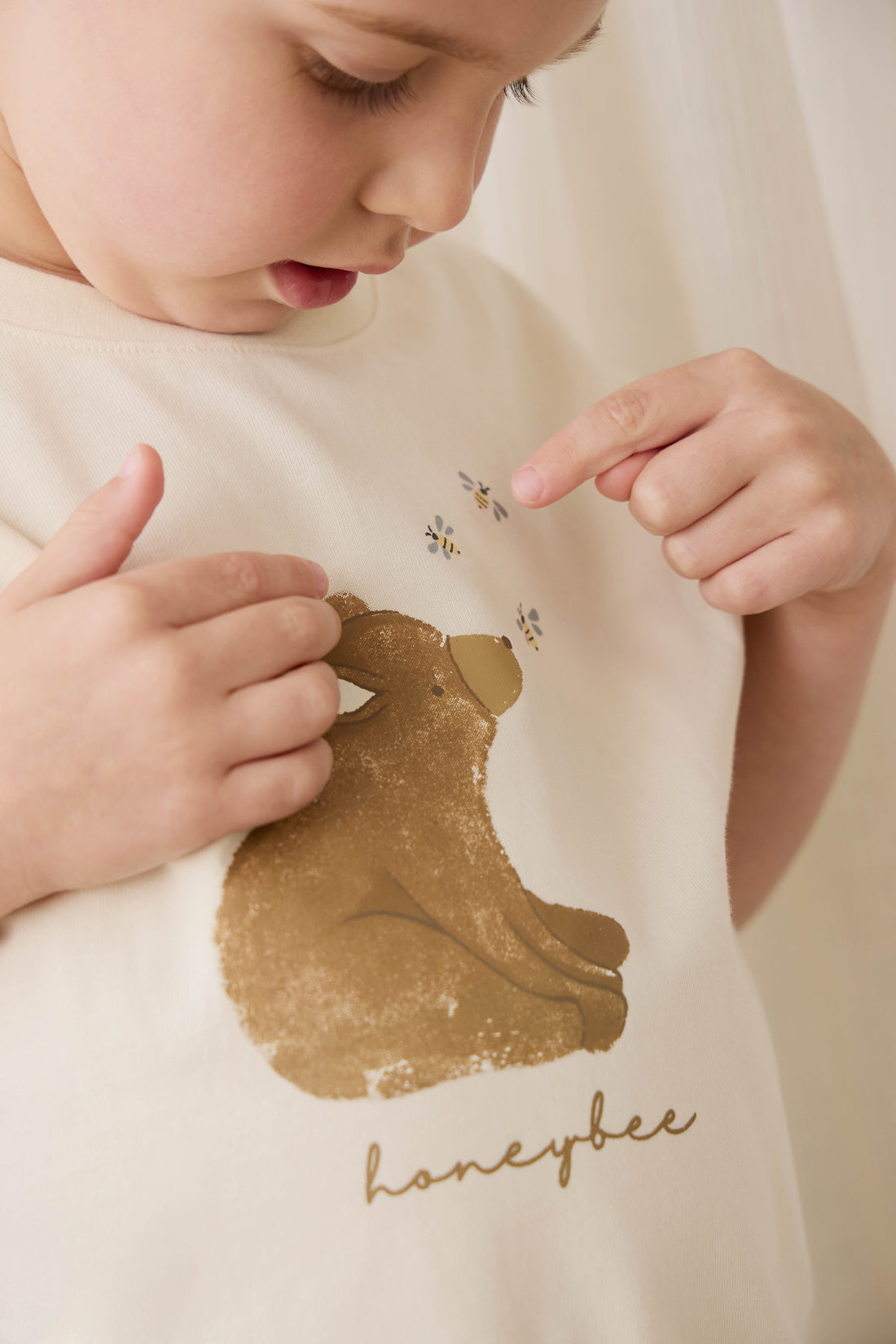 Organic Cotton Bjorn Tee - Cloud Honeybee Bear Childrens Top from Jamie Kay NZ