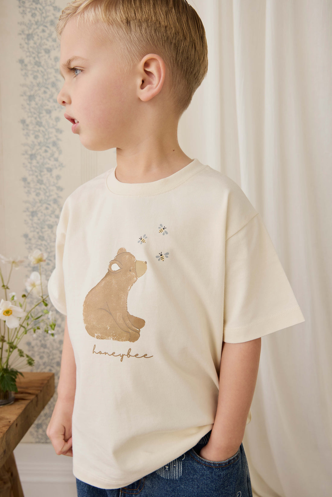 Organic Cotton Bjorn Tee - Cloud Honeybee Bear Childrens Top from Jamie Kay NZ