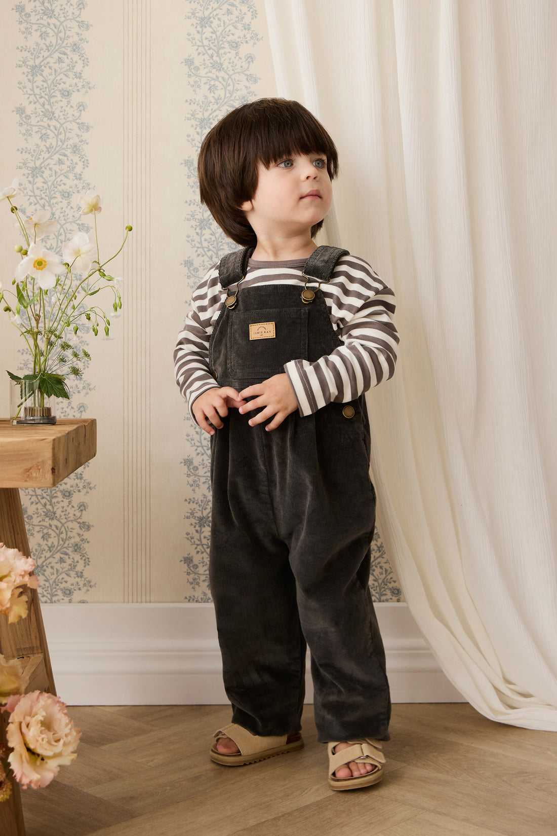 Pima Cotton Arnold Long Sleeve Top - Essential Stripe Raku/Cloud Childrens Top from Jamie Kay NZ
