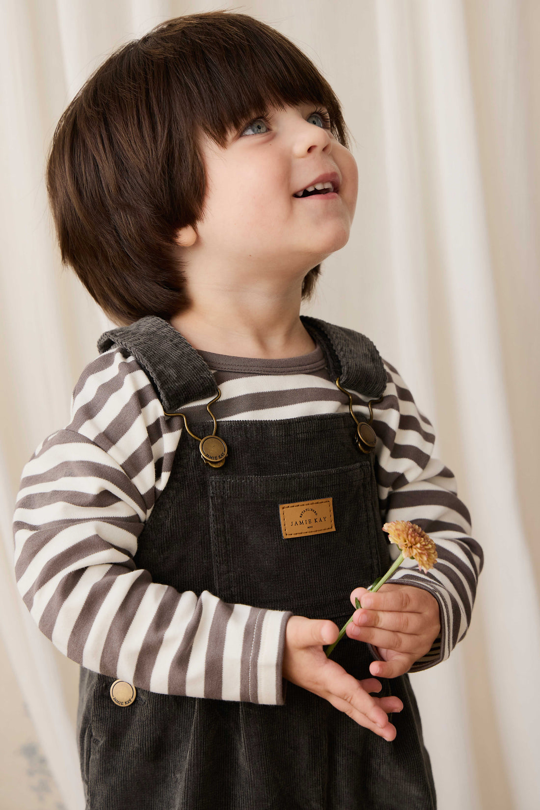 Pima Cotton Arnold Long Sleeve Top - Essential Stripe Raku/Cloud Childrens Top from Jamie Kay NZ