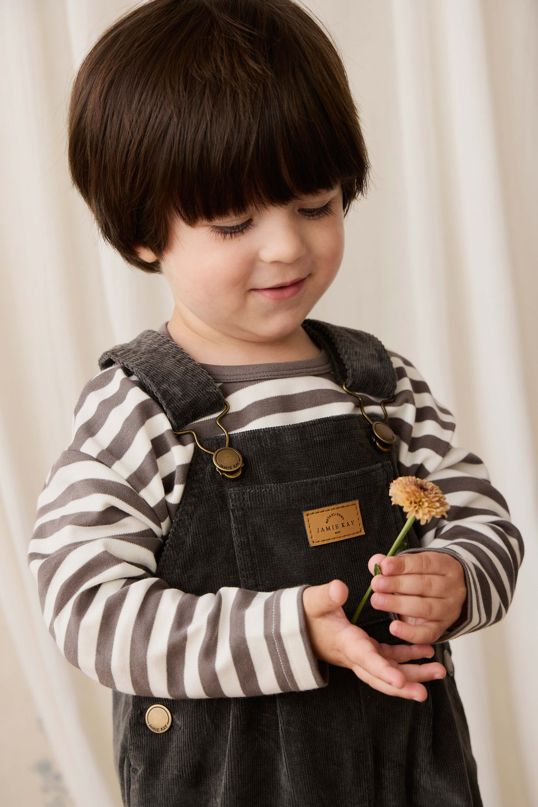 Pima Cotton Arnold Long Sleeve Top - Essential Stripe Raku/Cloud Childrens Top from Jamie Kay NZ