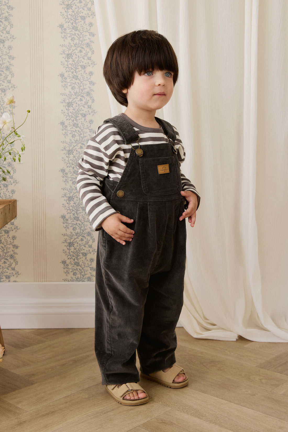 Pima Cotton Arnold Long Sleeve Top - Essential Stripe Raku/Cloud Childrens Top from Jamie Kay NZ