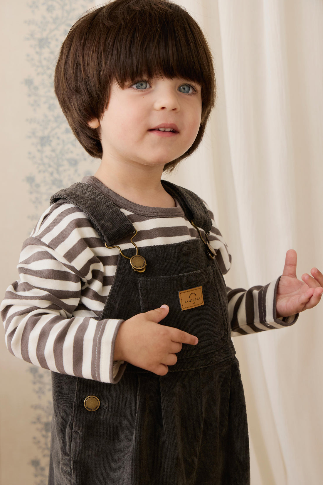 Pima Cotton Arnold Long Sleeve Top - Essential Stripe Raku/Cloud Childrens Top from Jamie Kay NZ