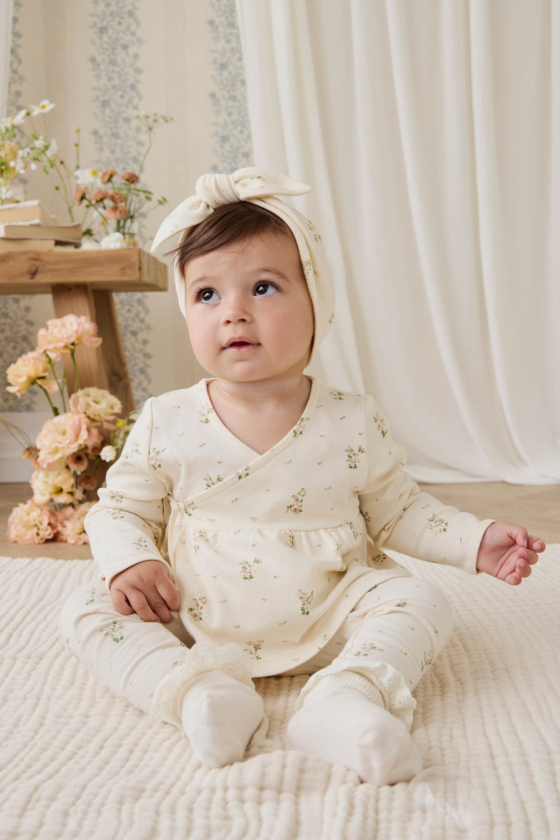 Organic Cotton Clemence Wrap Top - Josepha Egret Small Childrens Top from Jamie Kay NZ