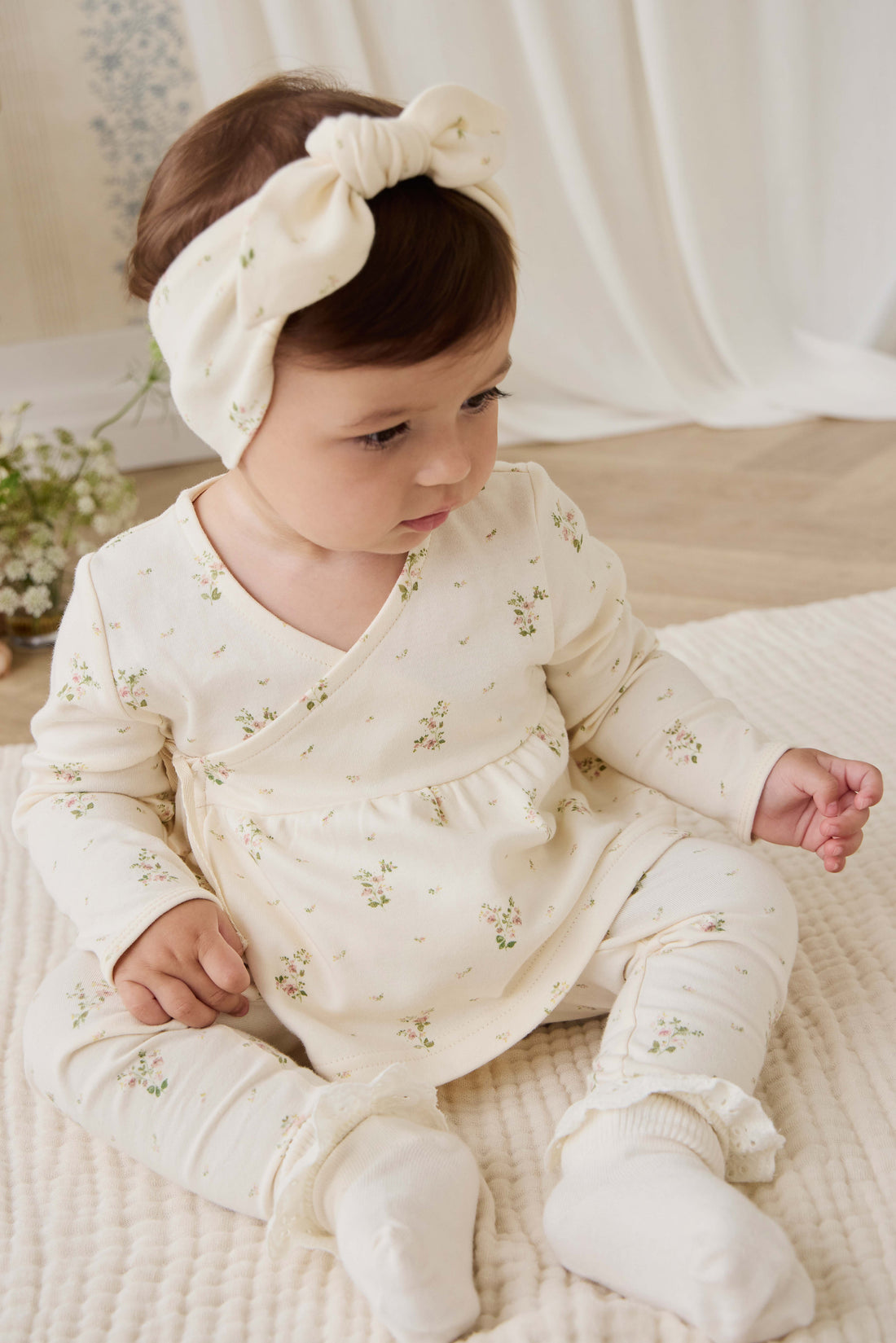 Organic Cotton Clemence Wrap Top - Josepha Egret Small Childrens Top from Jamie Kay NZ