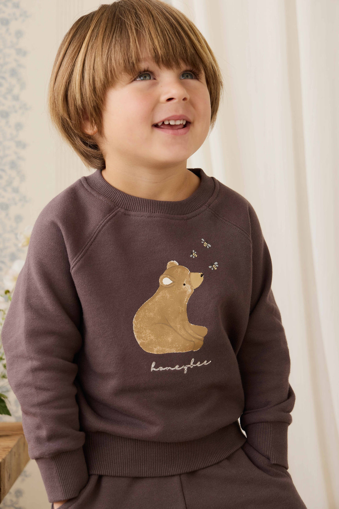 Organic Cotton Hayes Sweatshirt - Raku Honeybee Bear Childrens Sweatshirt from Jamie Kay NZ