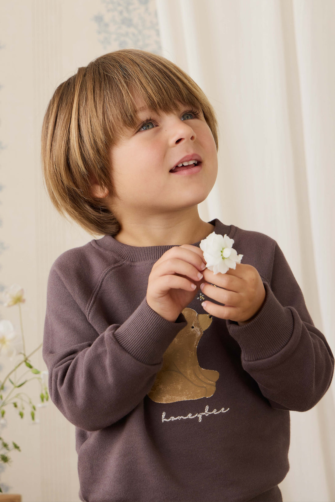 Organic Cotton Hayes Sweatshirt - Raku Honeybee Bear Childrens Sweatshirt from Jamie Kay NZ