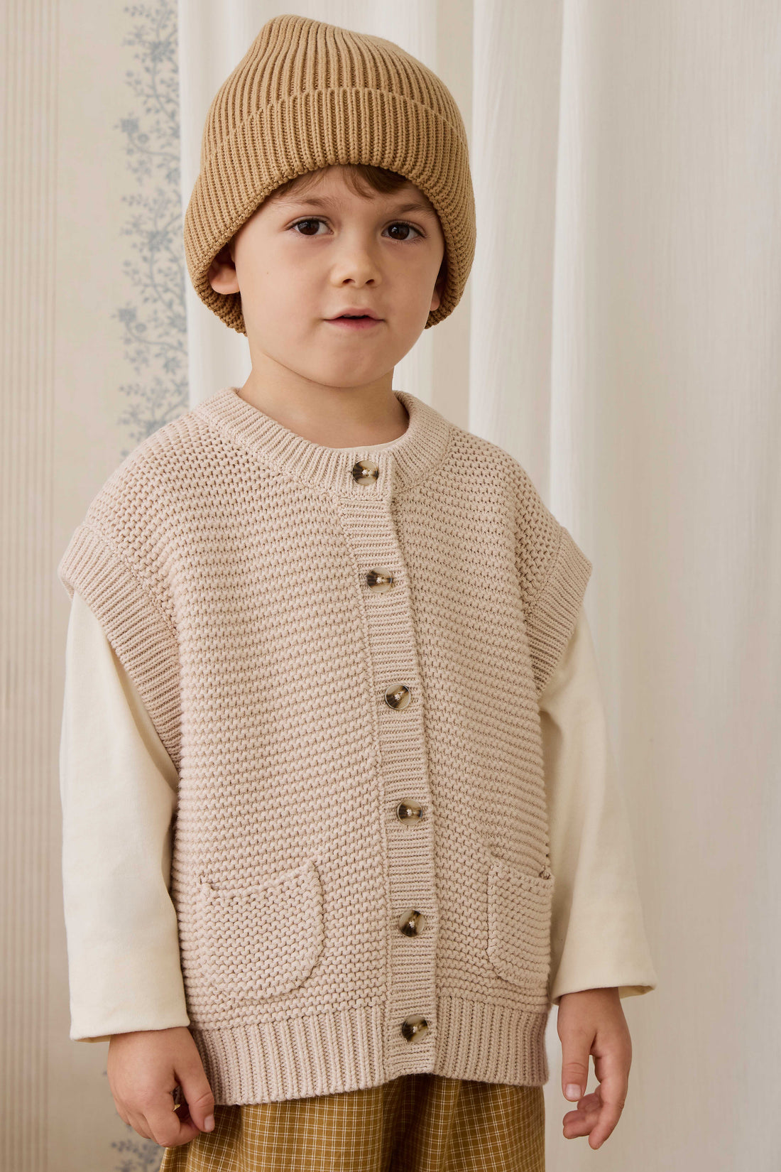 Rome Knit Vest - Oat Marle Childrens Vest from Jamie Kay NZ