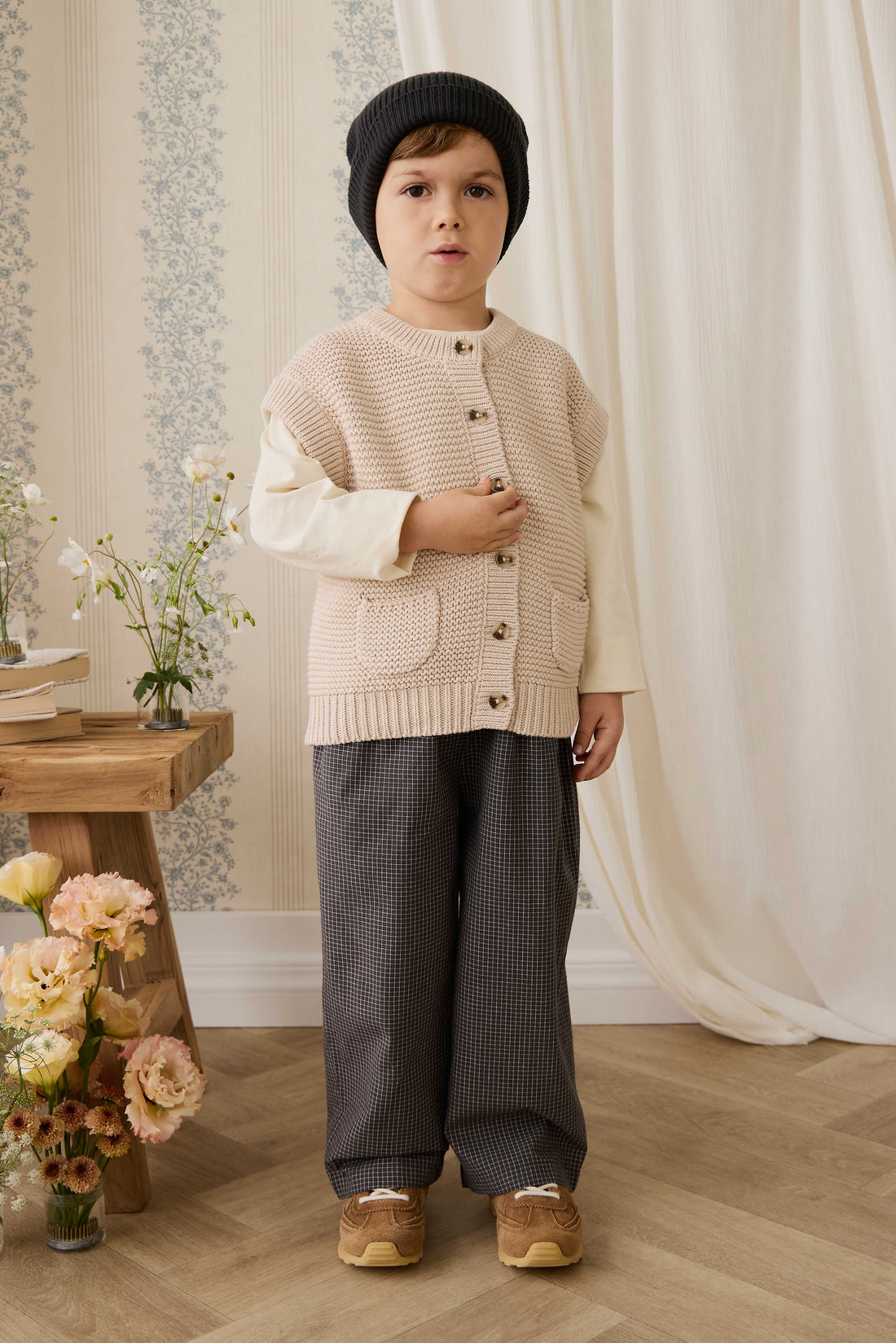 Organic Cotton Kenji Pant - Basalt Grid Childrens Pant from Jamie Kay NZ