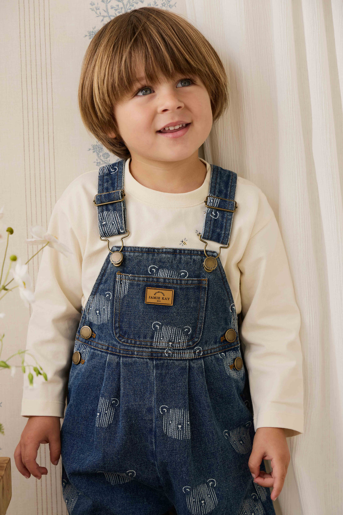 Organic Cotton Marshall Long Sleeve Top - Cloud Honeybee Bear Childrens Top from Jamie Kay NZ