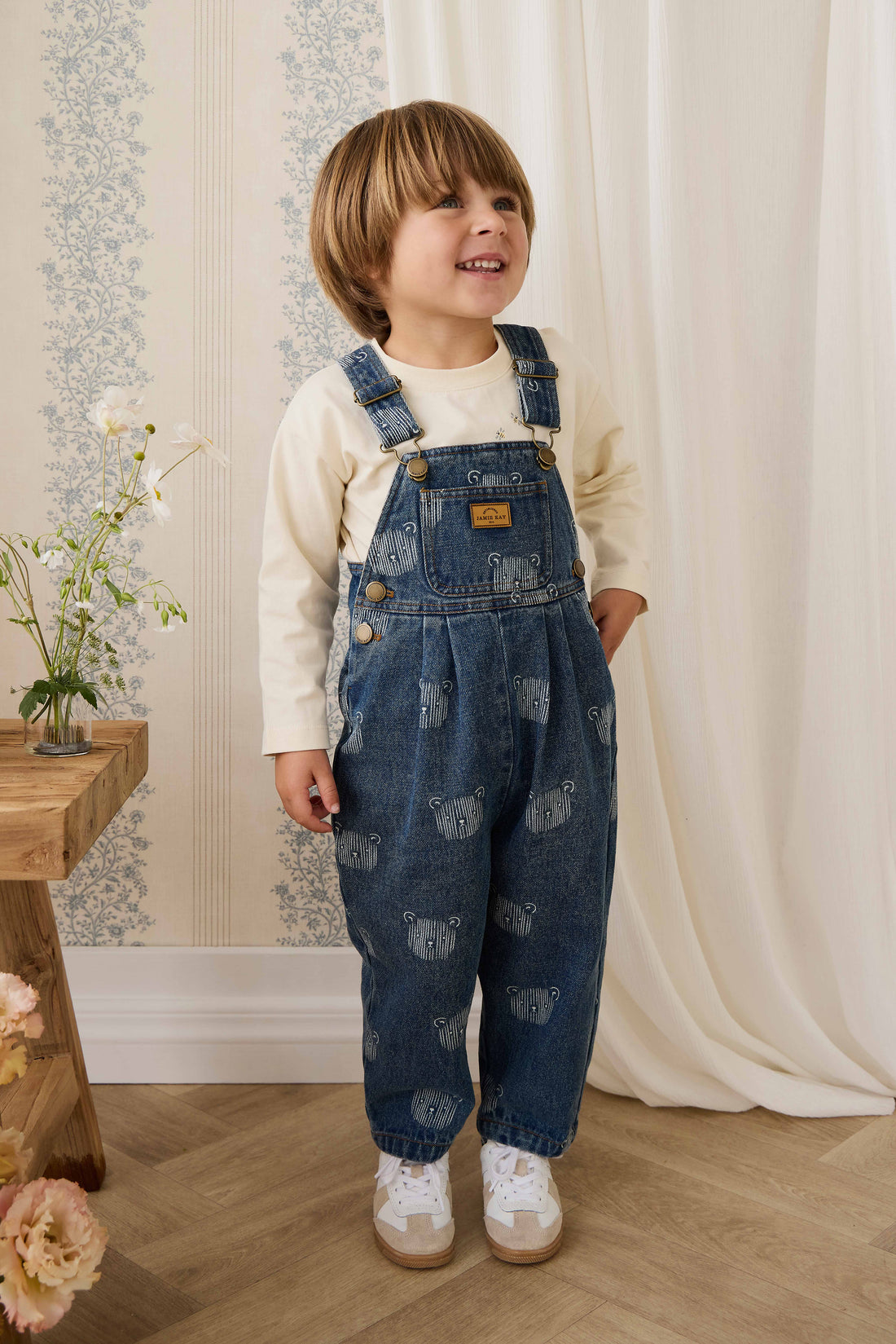 Organic Cotton Marshall Long Sleeve Top - Cloud Honeybee Bear Childrens Top from Jamie Kay NZ