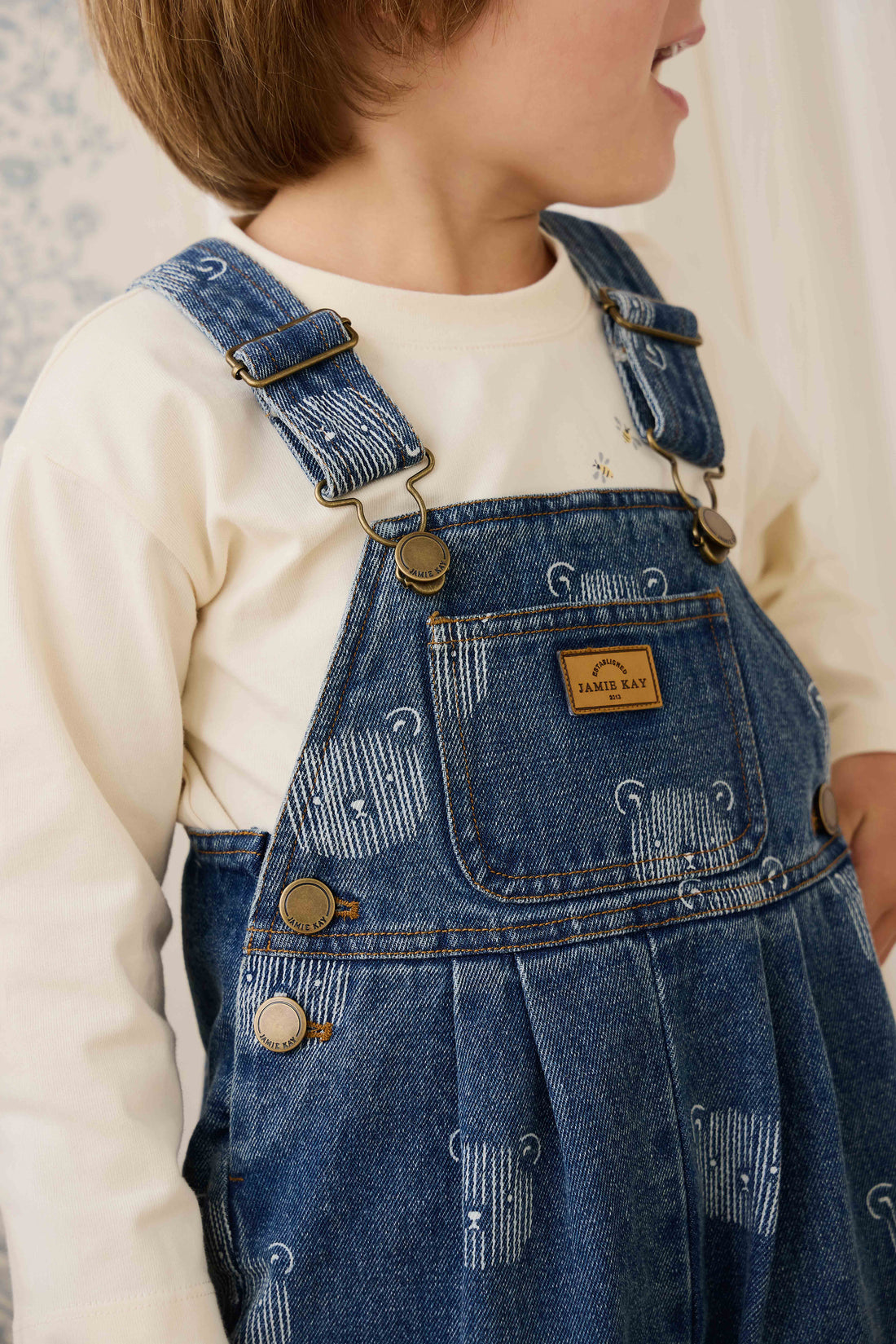 Organic Cotton Marshall Long Sleeve Top - Cloud Honeybee Bear Childrens Top from Jamie Kay NZ