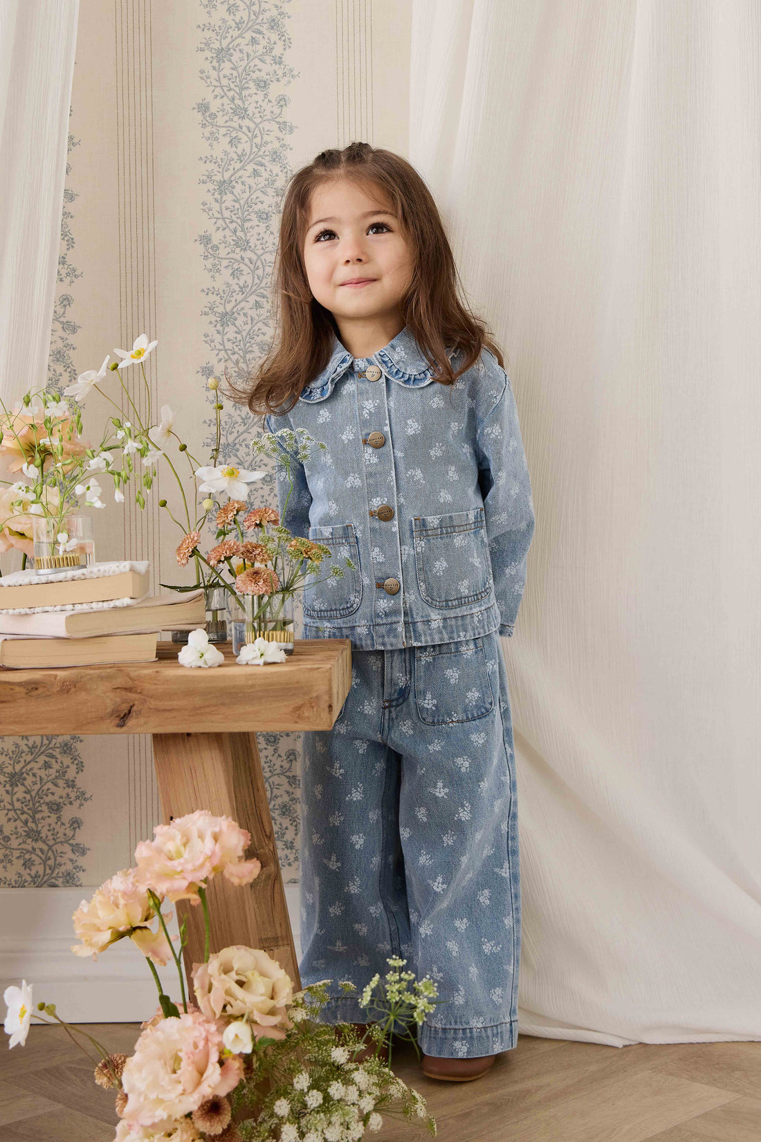Theodora Pant - Tully Floral Denim Childrens Pant from Jamie Kay NZ