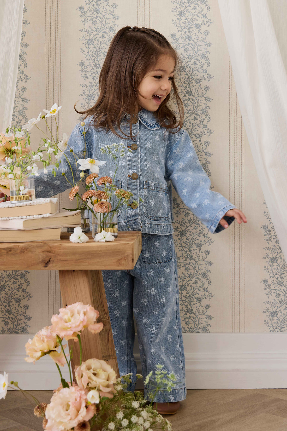 Theodora Pant - Tully Floral Denim Childrens Pant from Jamie Kay NZ