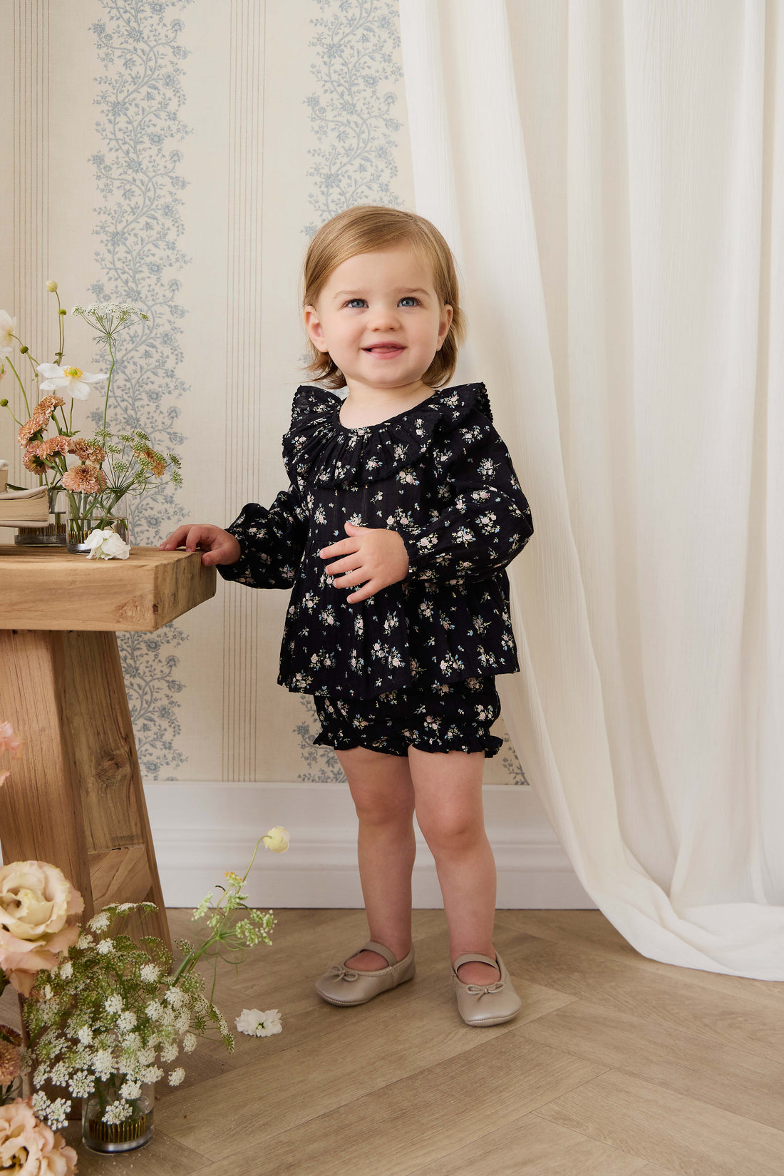 Organic Cotton Frill Bloomer - Cassie Caviar Childrens Bloomer from Jamie Kay NZ