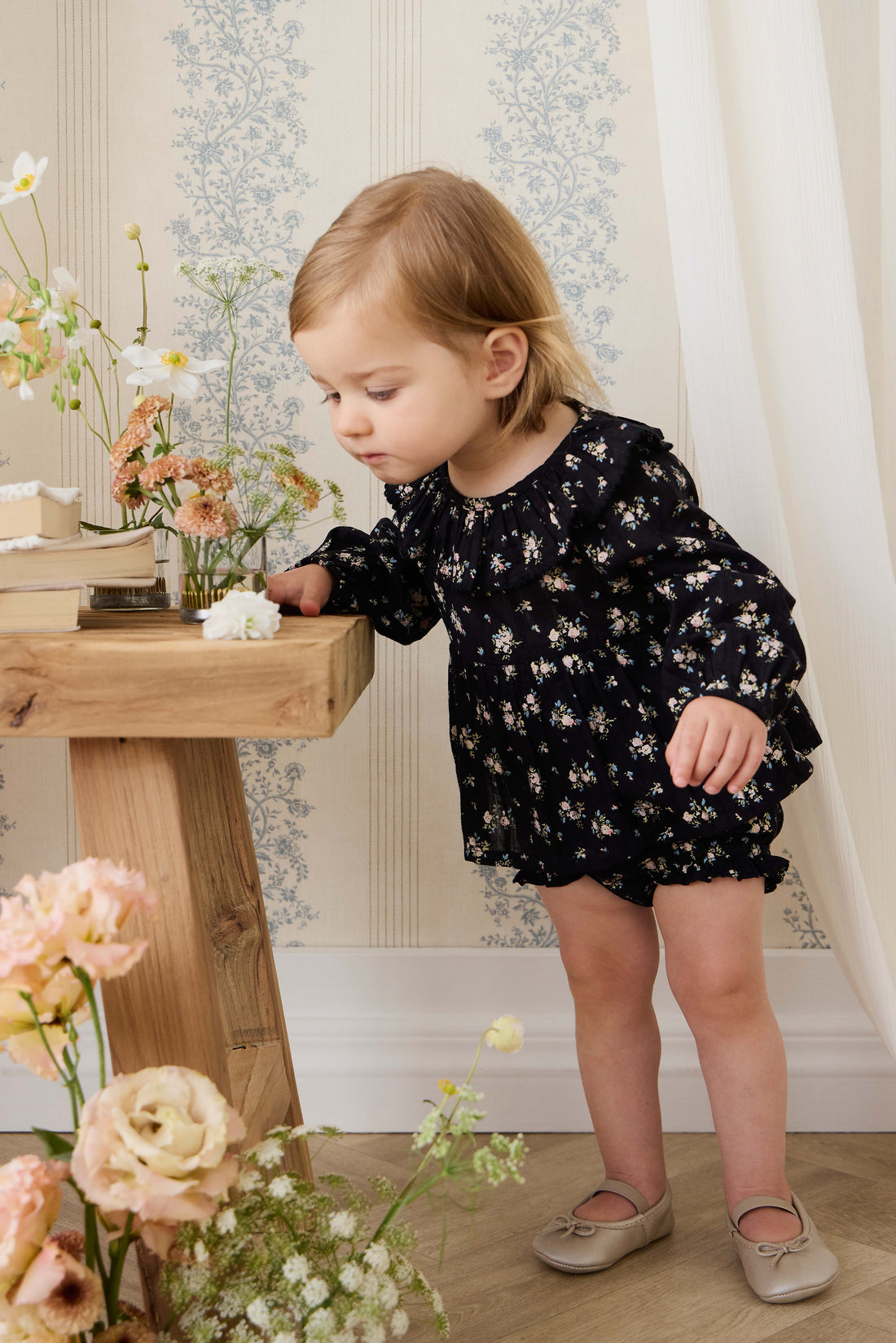 Organic Cotton Frill Bloomer - Cassie Caviar Childrens Bloomer from Jamie Kay NZ