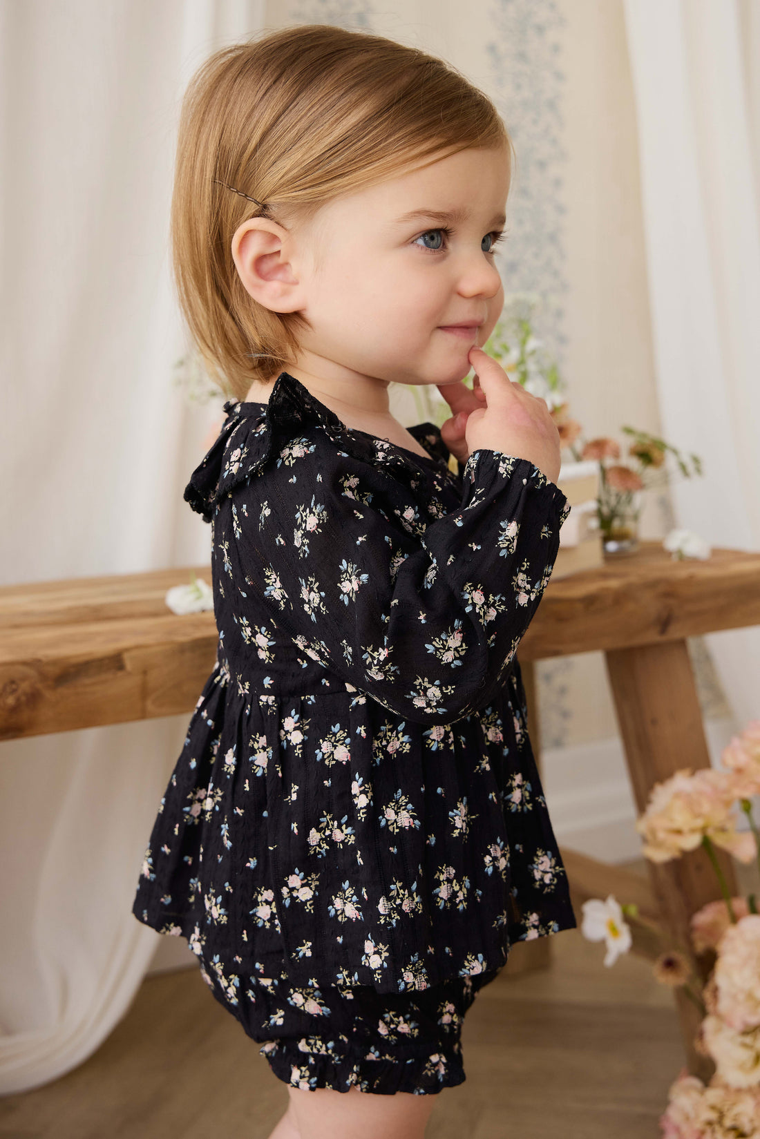 Organic Cotton Frill Bloomer - Cassie Caviar Childrens Bloomer from Jamie Kay NZ