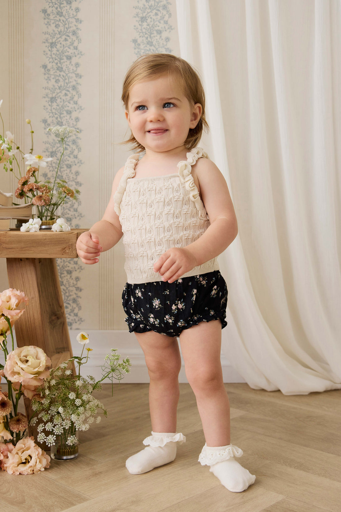 Organic Cotton Frill Bloomer - Cassie Caviar Childrens Bloomer from Jamie Kay NZ