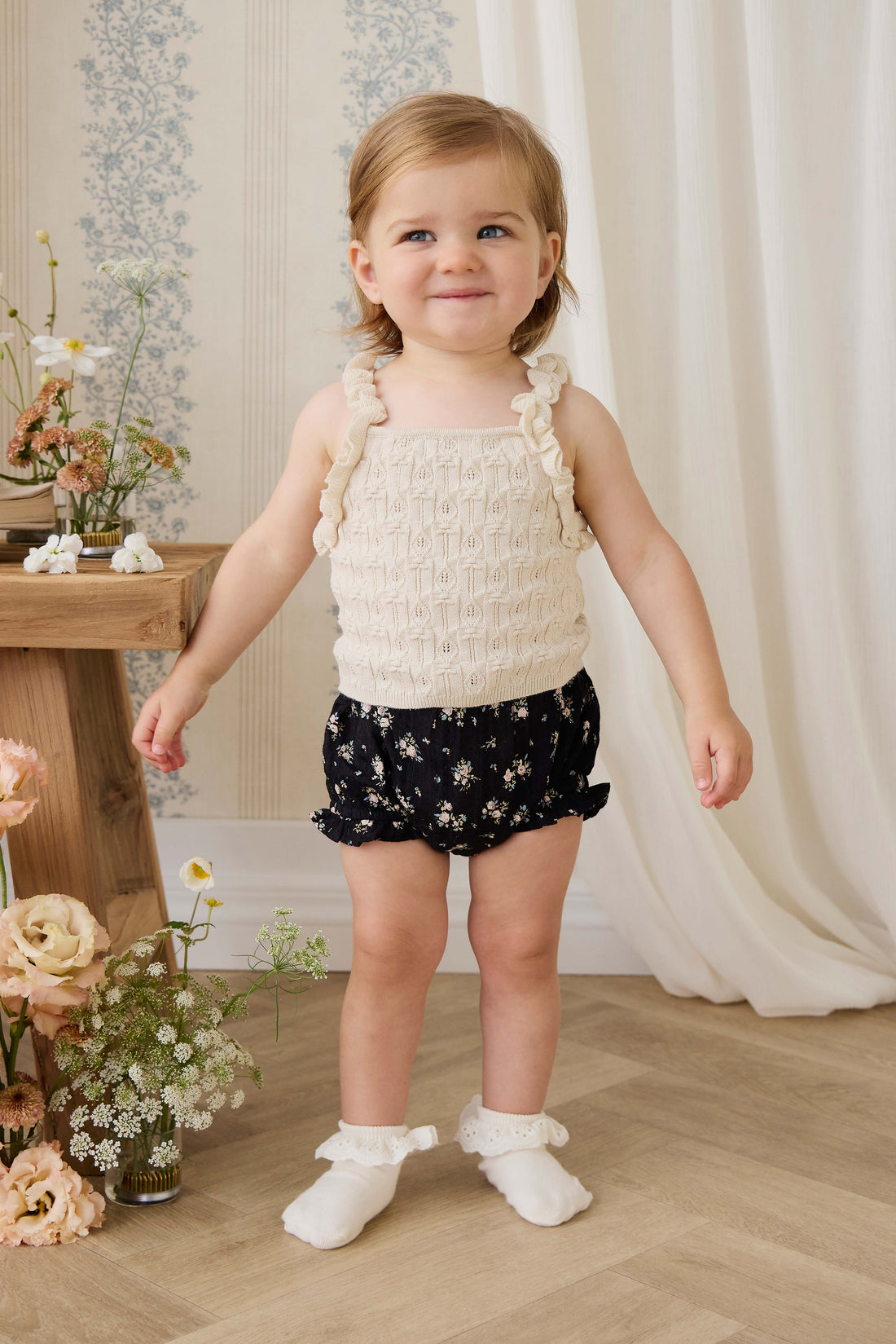 Organic Cotton Frill Bloomer - Cassie Caviar Childrens Bloomer from Jamie Kay NZ
