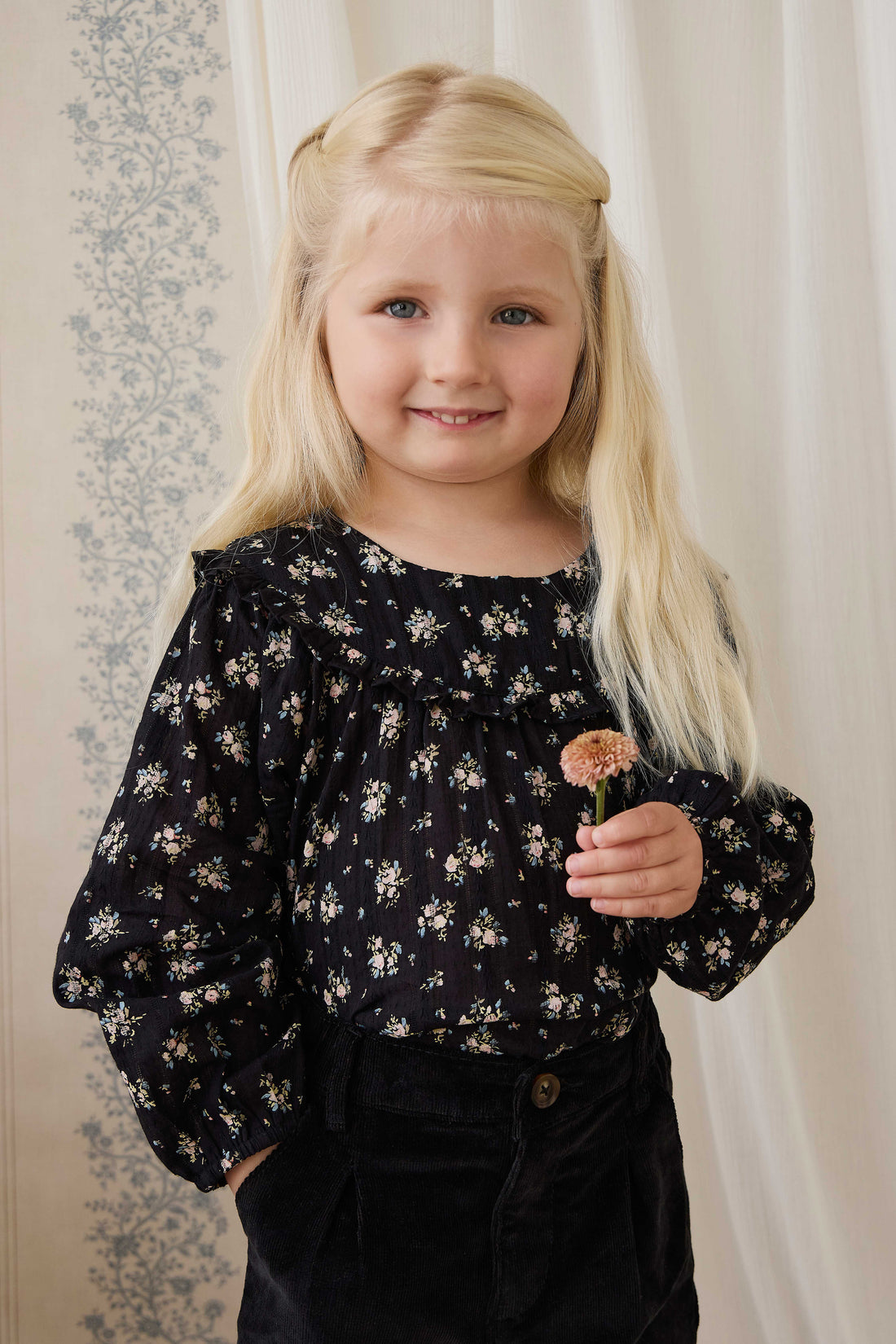 Organic Cotton Caroline Blouse - Cassie Caviar Childrens Top from Jamie Kay NZ