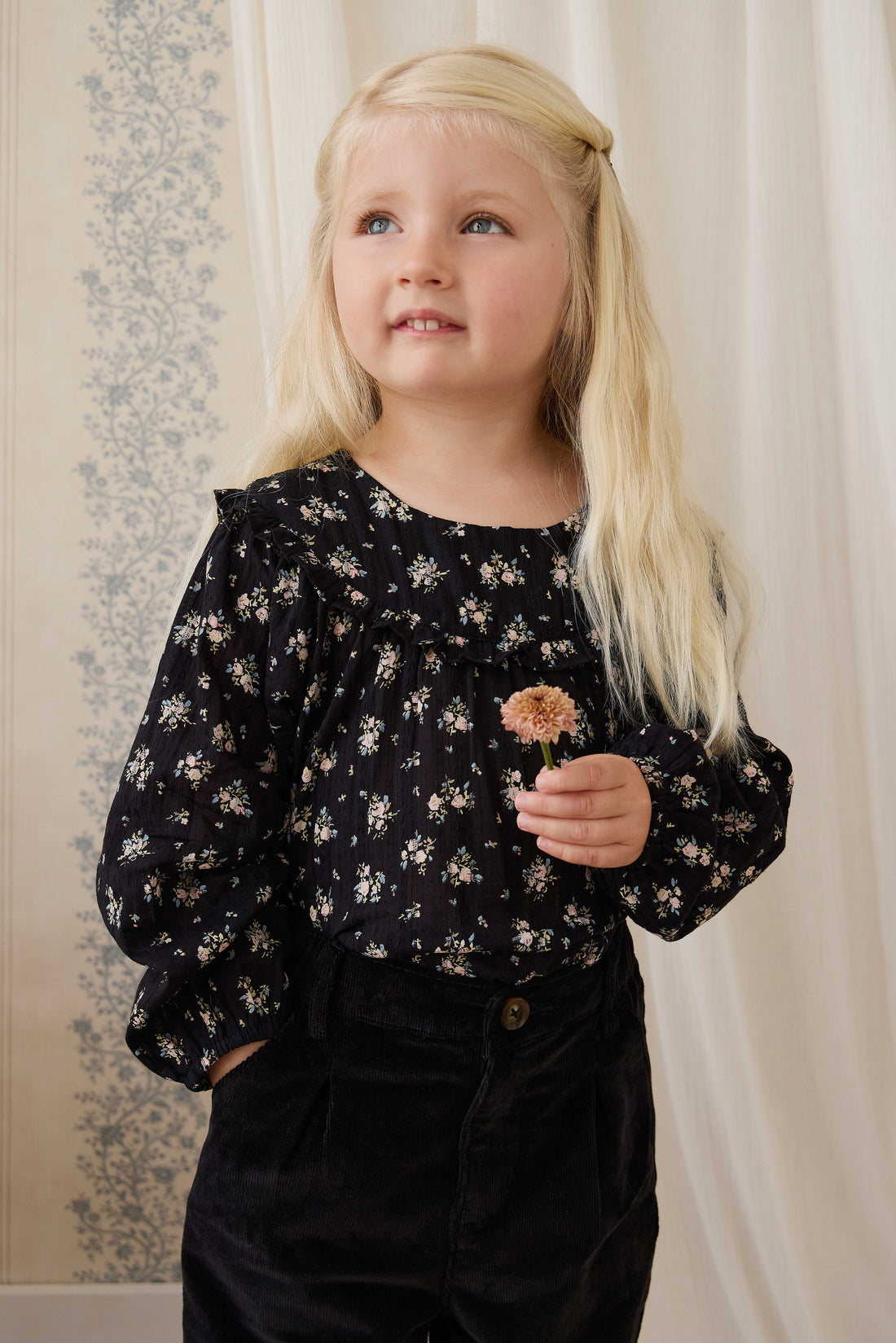 Organic Cotton Caroline Blouse - Cassie Caviar Childrens Top from Jamie Kay NZ