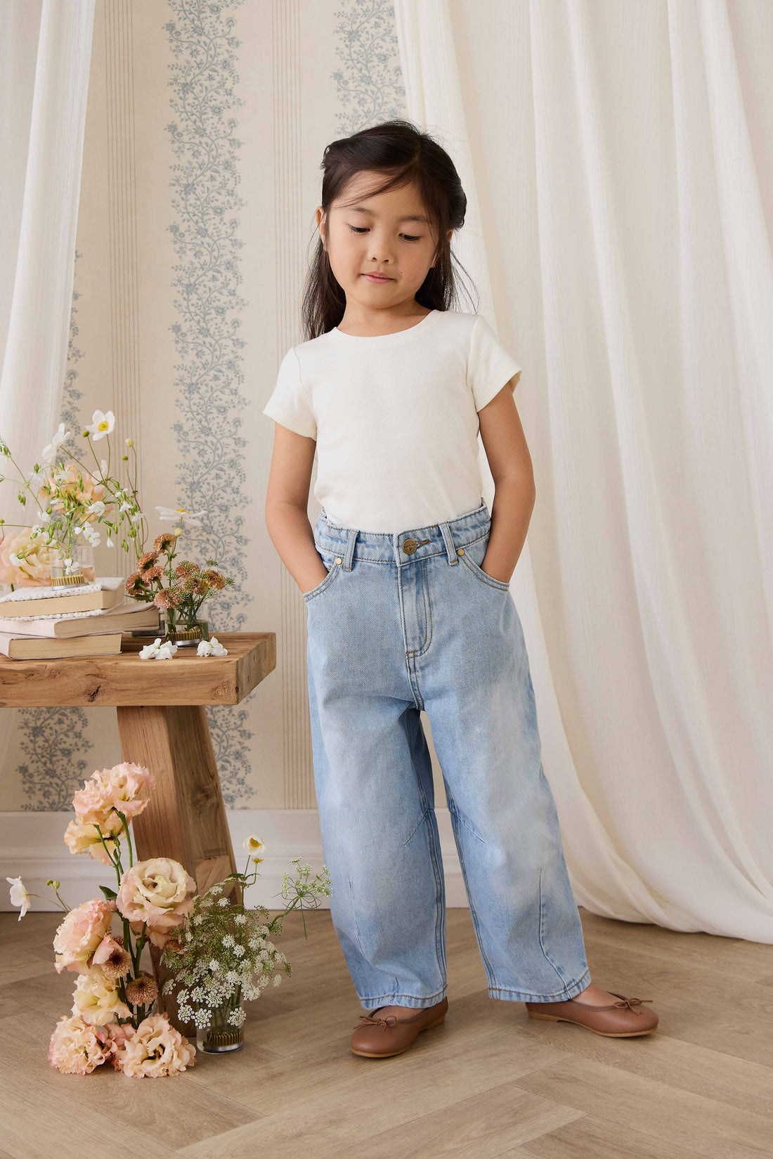 Organic Cotton Rib Helene Tee - Parchment Childrens Top from Jamie Kay NZ