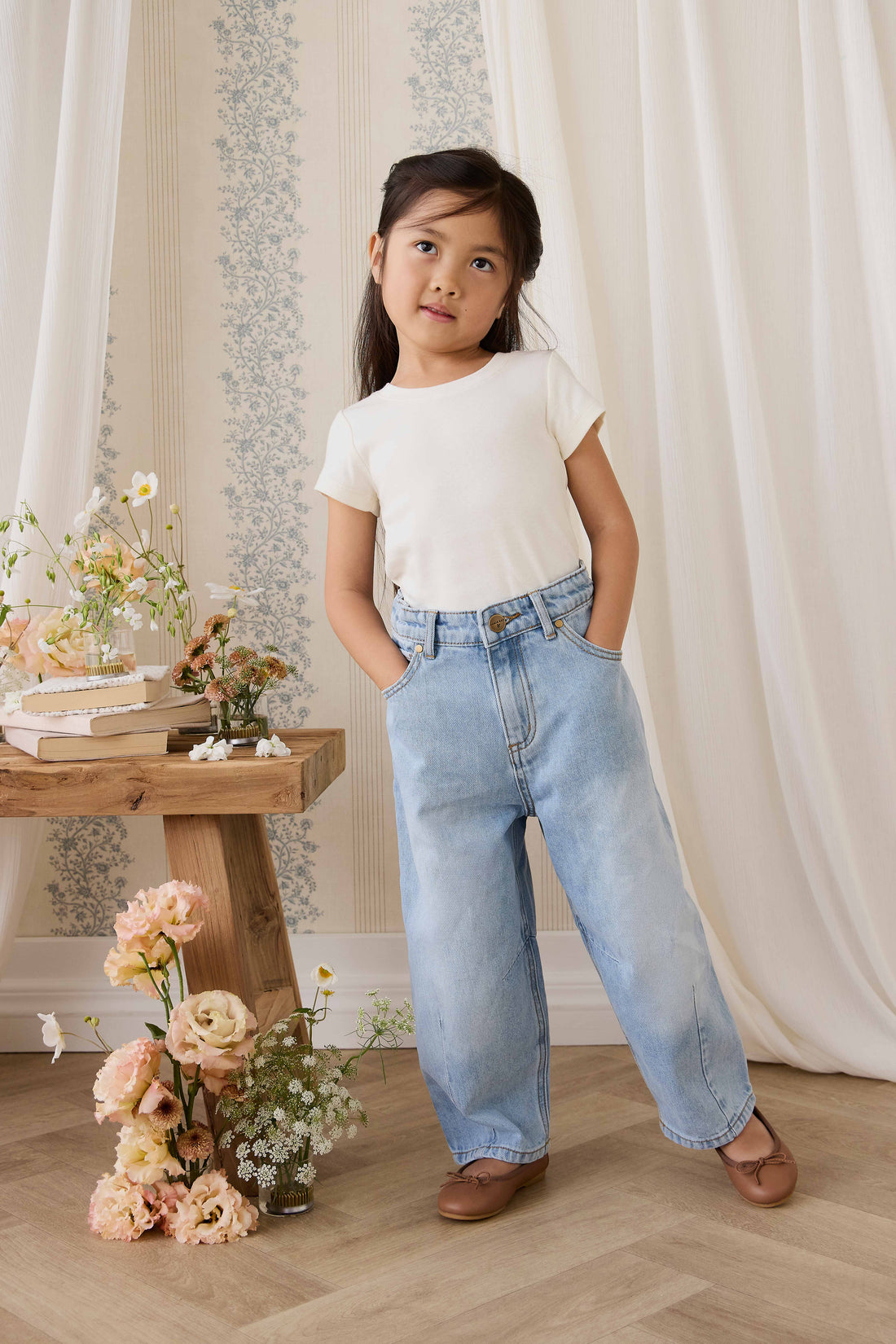Organic Cotton Rib Helene Tee - Parchment Childrens Top from Jamie Kay NZ