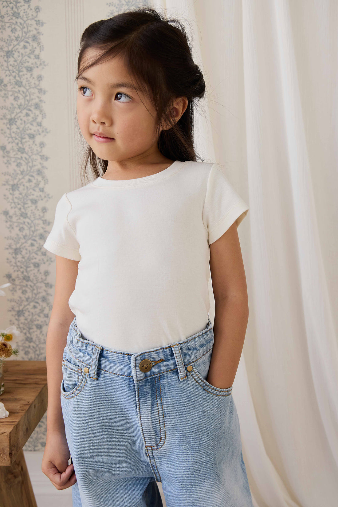 Organic Cotton Rib Helene Tee - Parchment Childrens Top from Jamie Kay NZ