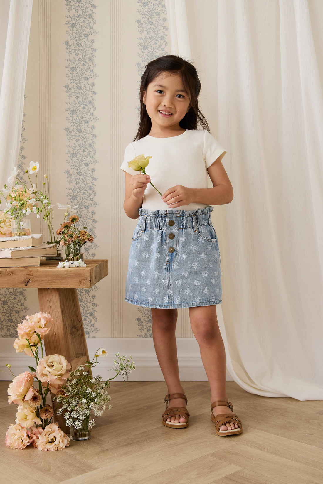 Brielle Skirt - Tully Floral Denim Childrens Skirt from Jamie Kay NZ