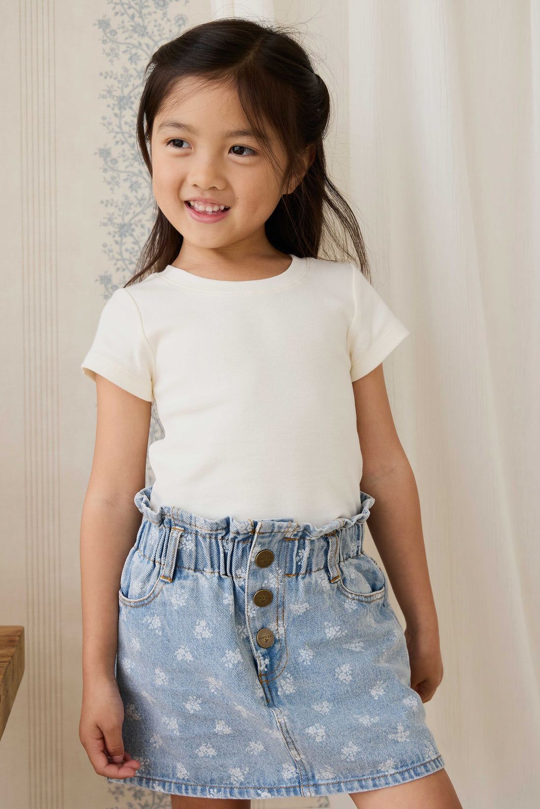 Organic Cotton Rib Helene Tee - Parchment Childrens Top from Jamie Kay NZ