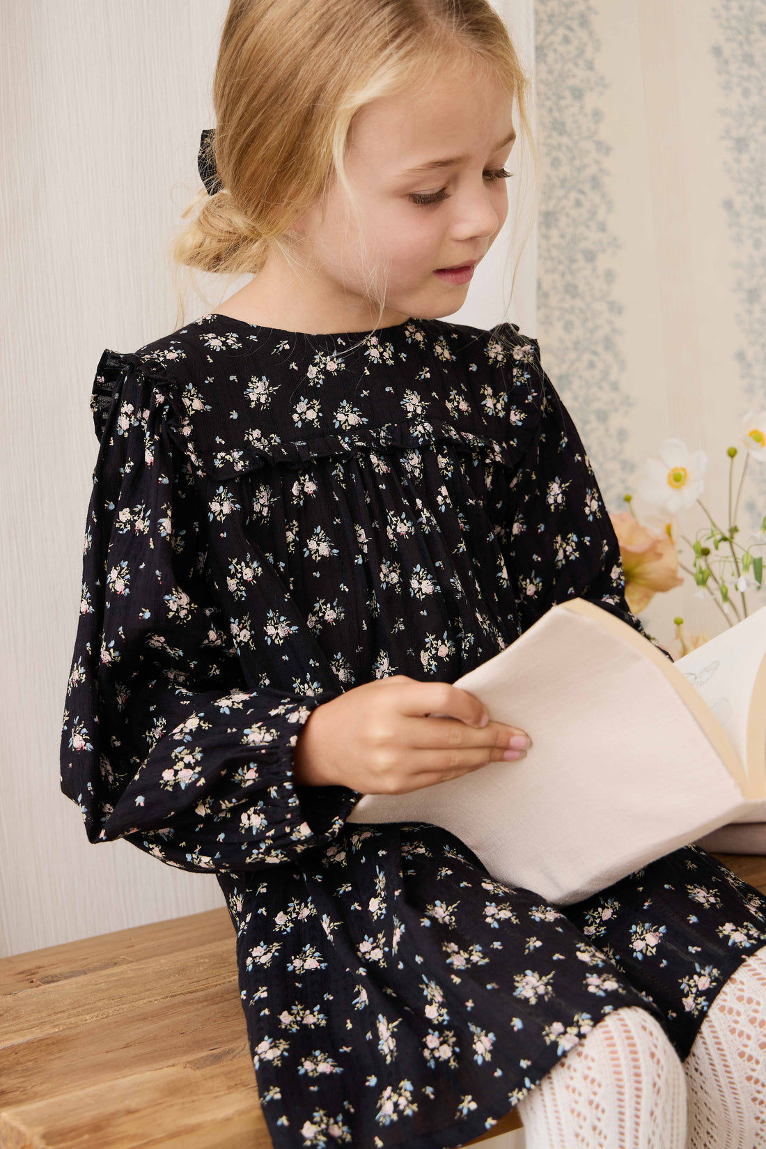 Organic Cotton Gianna Dress - Cassie Caviar Childrens Dress from Jamie Kay NZ