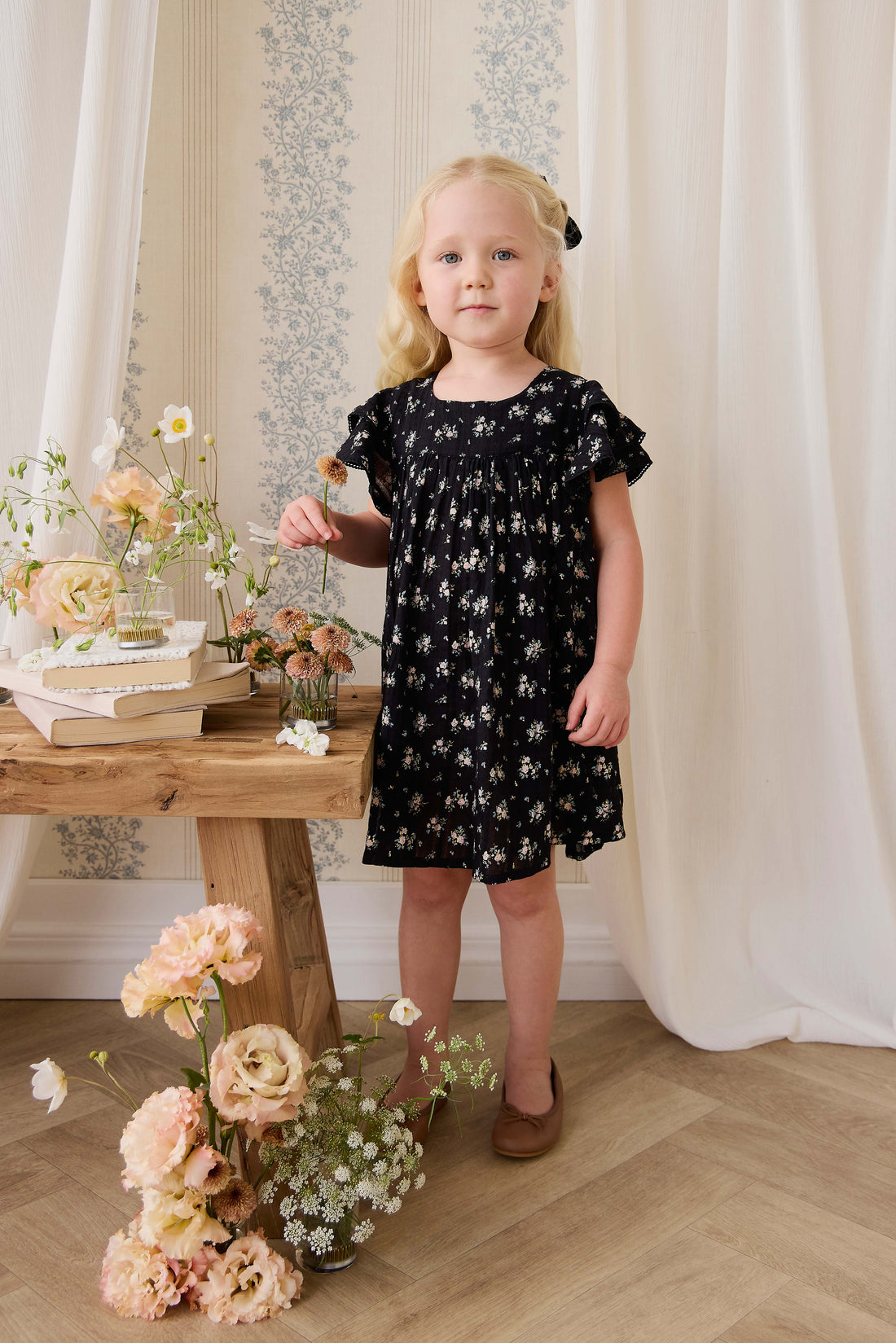 Organic Cotton Caroline Dress - Cassie Caviar Childrens Dress from Jamie Kay NZ