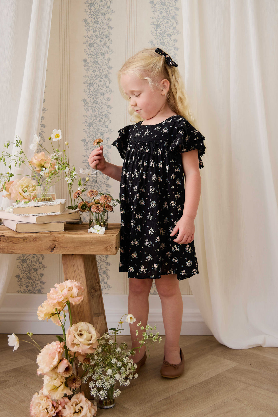 Organic Cotton Caroline Dress - Cassie Caviar Childrens Dress from Jamie Kay NZ