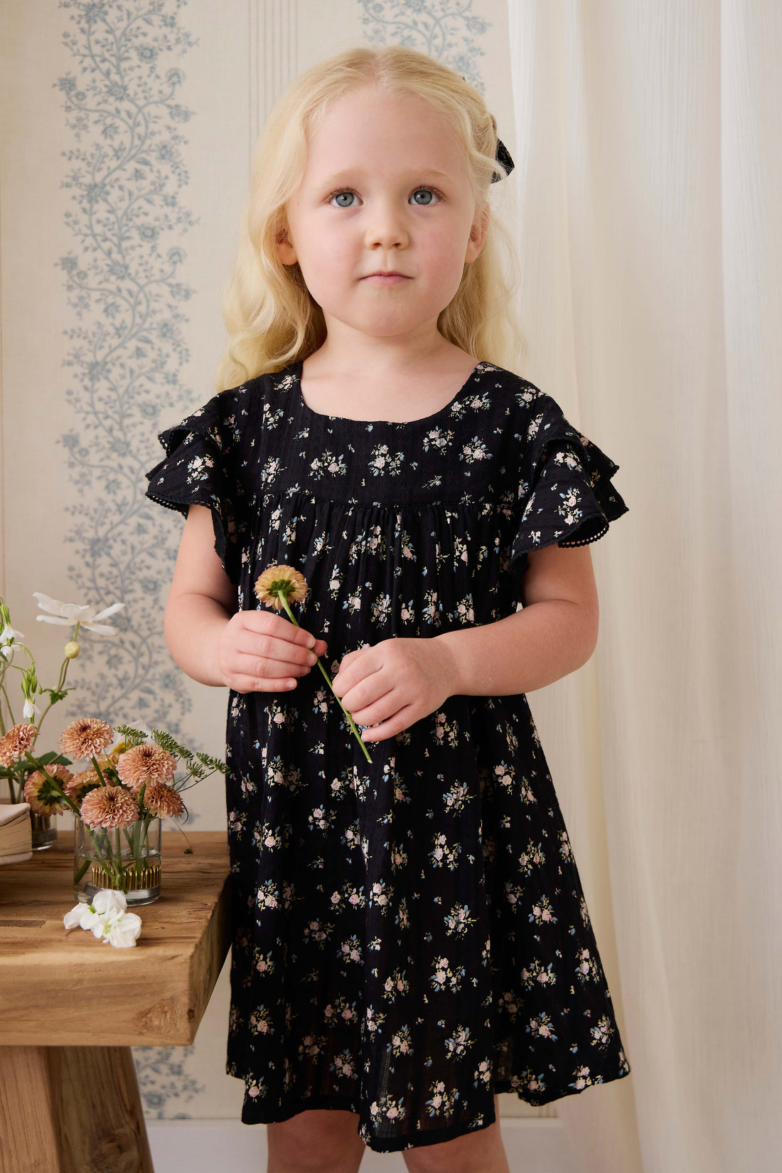 Organic Cotton Caroline Dress - Cassie Caviar Childrens Dress from Jamie Kay NZ