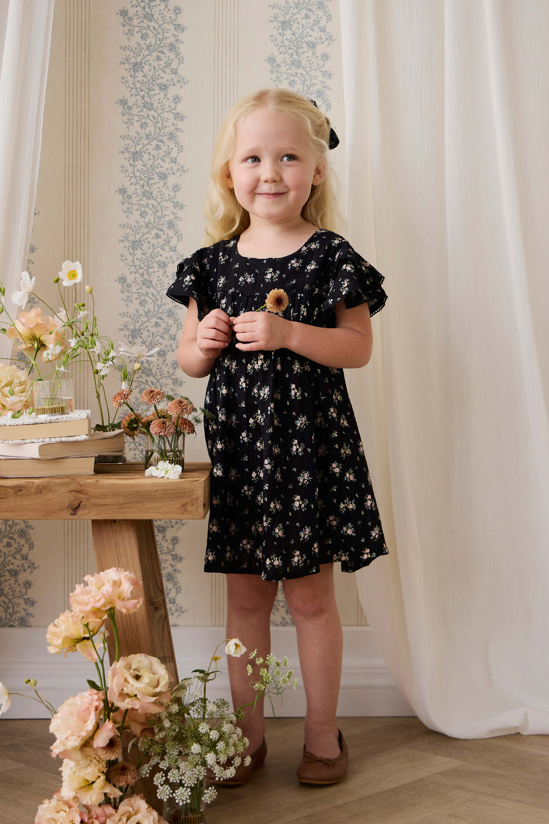 Organic Cotton Caroline Dress - Cassie Caviar Childrens Dress from Jamie Kay NZ