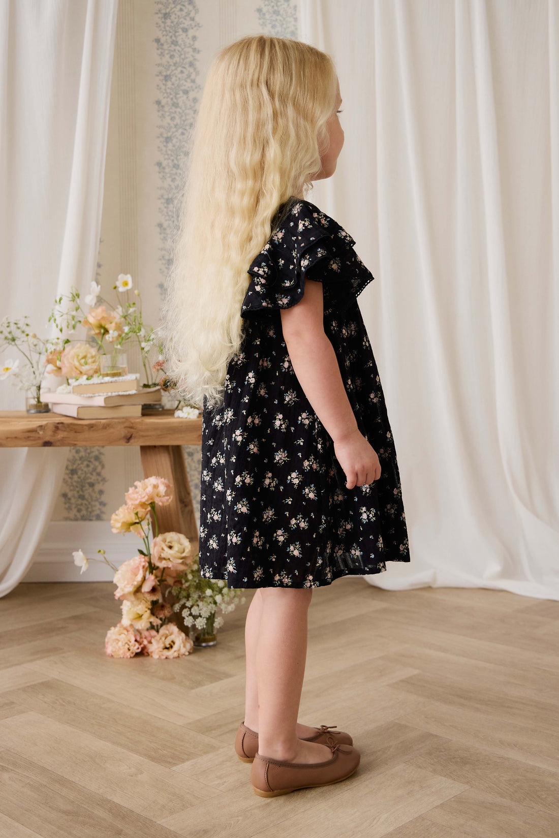 Organic Cotton Caroline Dress - Cassie Caviar Childrens Dress from Jamie Kay NZ