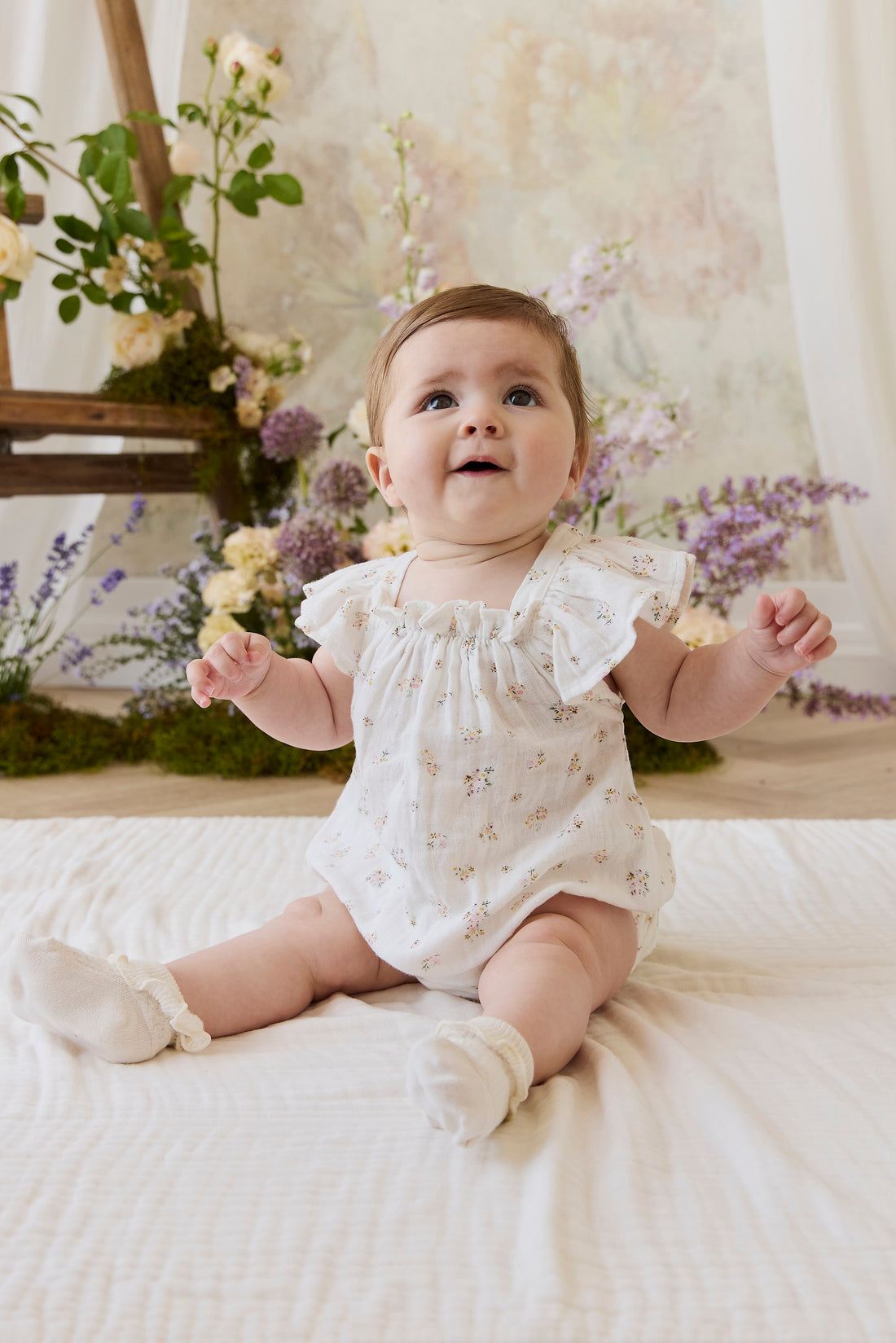Organic Cotton Muslin Harriet Playsuit - Ayla Whisper Childrens Playsuit from Jamie Kay NZ