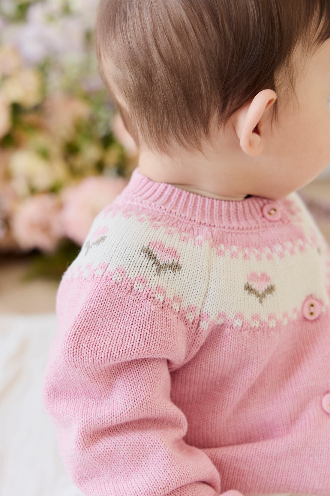 Annette Cardigan - Annette Jacquard - Pink Flutter Marle Childrens Top from Jamie Kay NZ