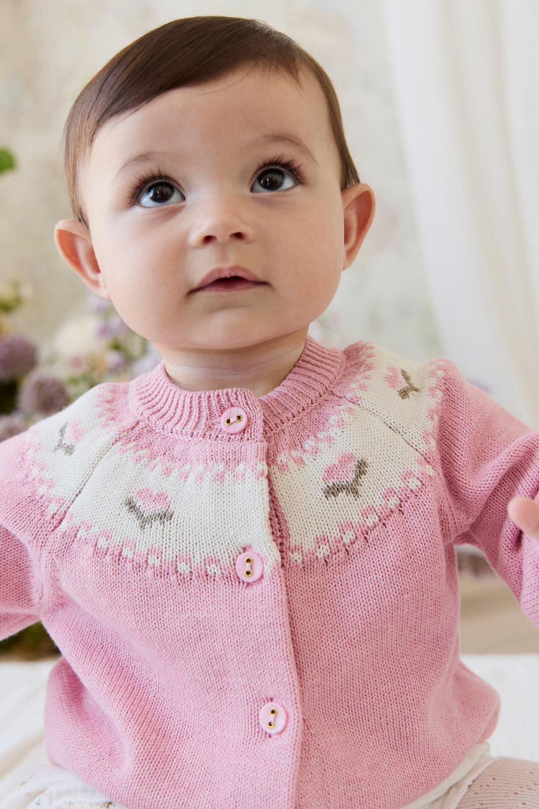 Annette Cardigan - Annette Jacquard - Pink Flutter Marle Childrens Top from Jamie Kay NZ