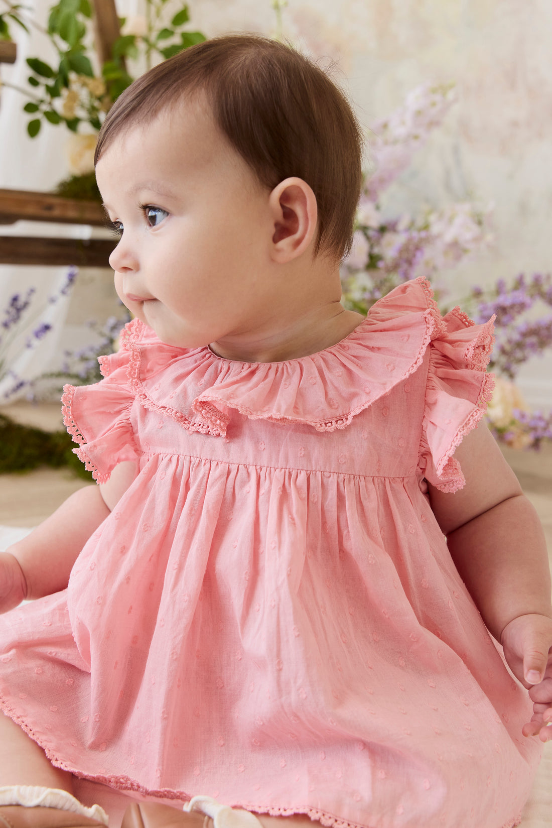 Organic Cotton Frannie Playsuit - Swiss Pink Childrens Playsuit from Jamie Kay NZ