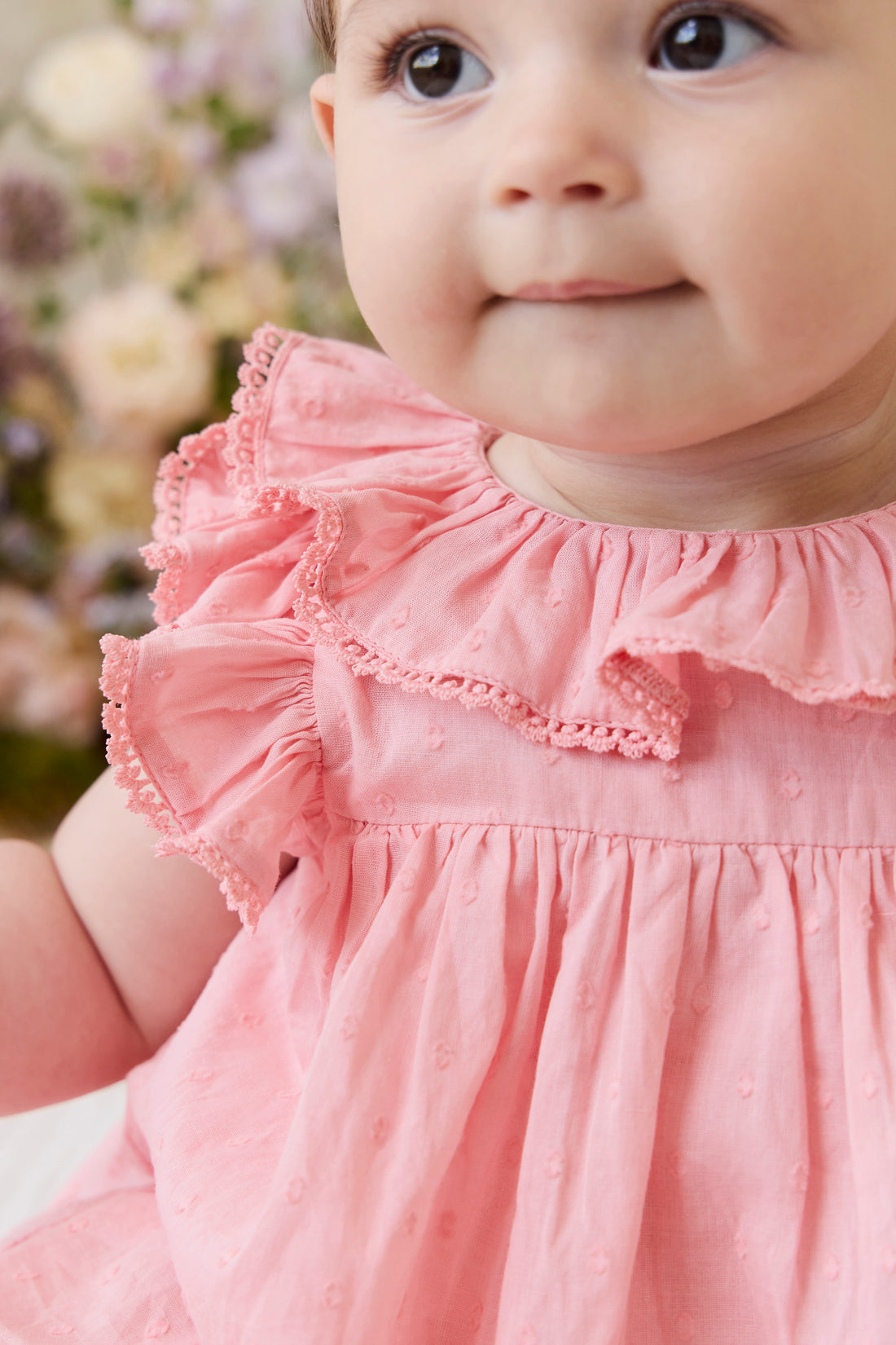 Organic Cotton Frannie Playsuit - Swiss Pink Childrens Playsuit from Jamie Kay NZ