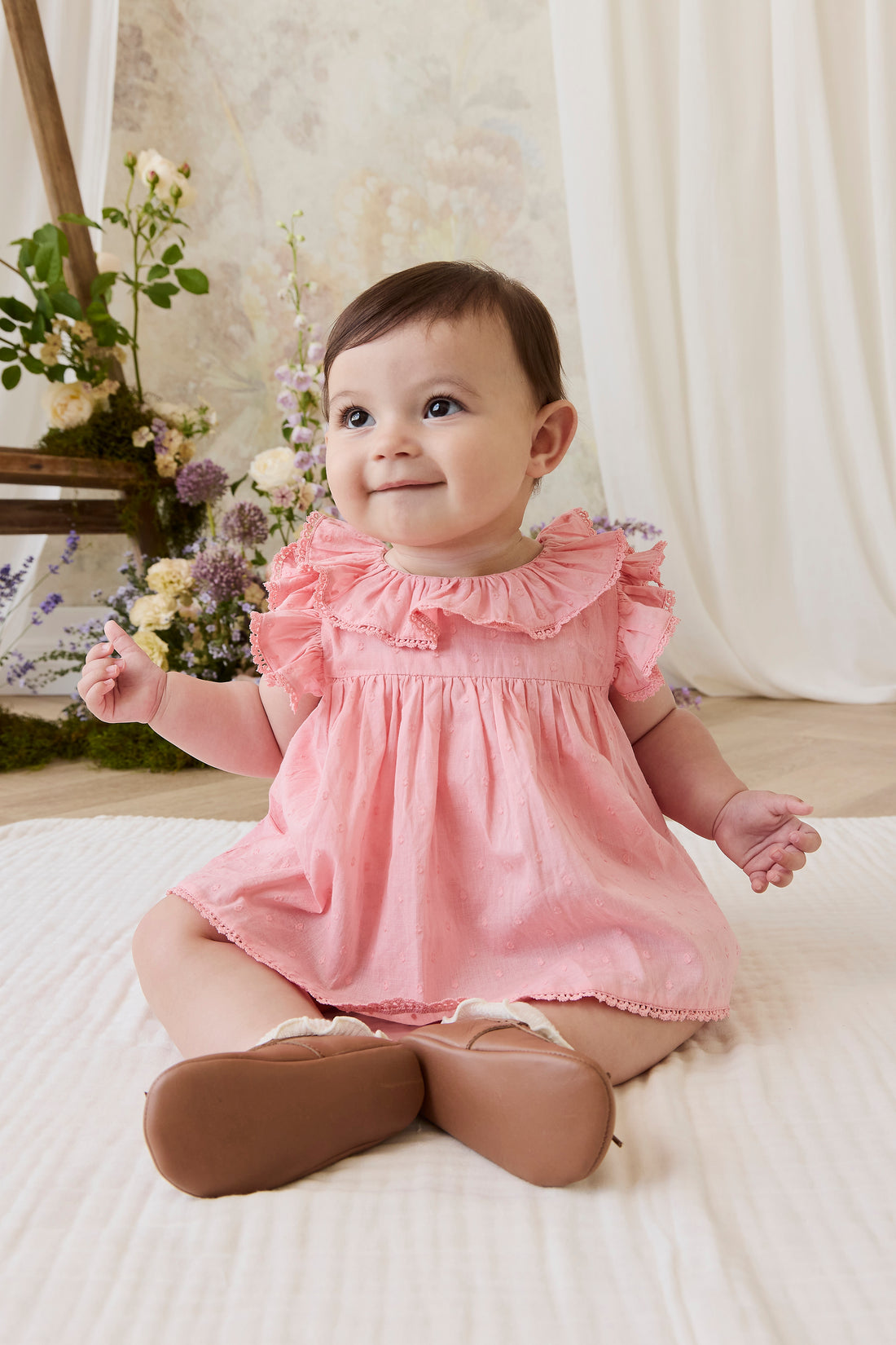 Organic Cotton Frannie Playsuit - Swiss Pink Childrens Playsuit from Jamie Kay NZ