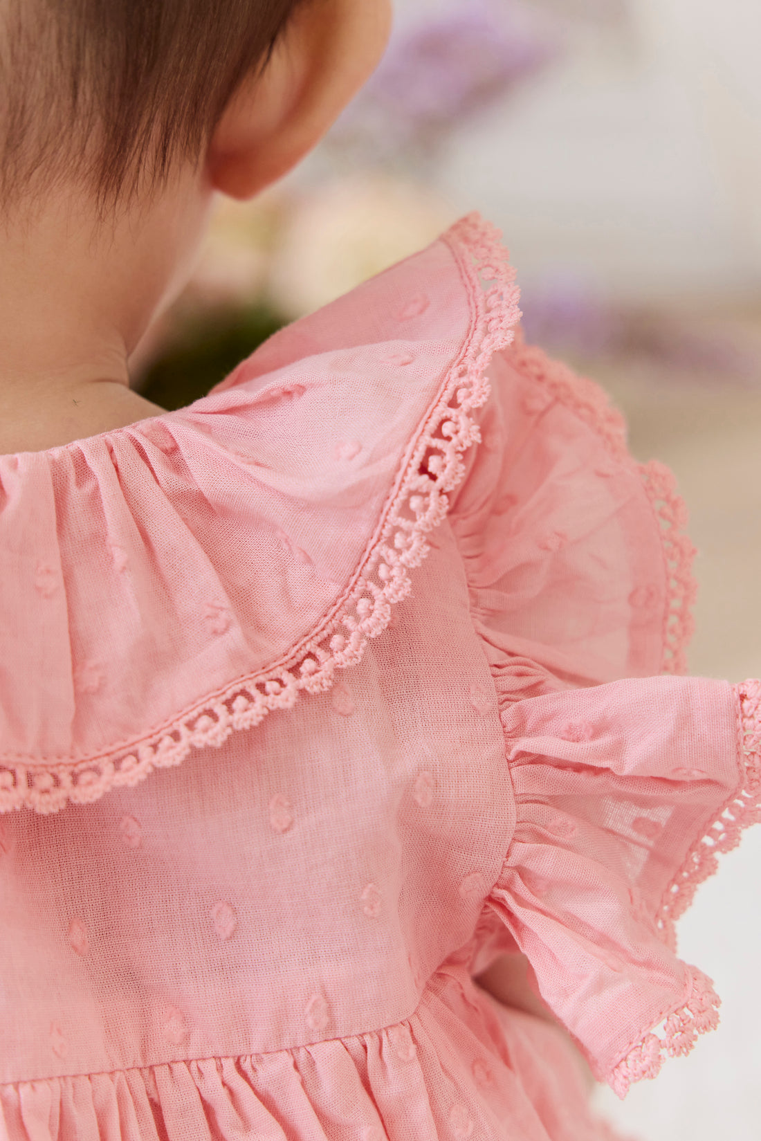 Organic Cotton Frannie Playsuit - Swiss Pink Childrens Playsuit from Jamie Kay NZ