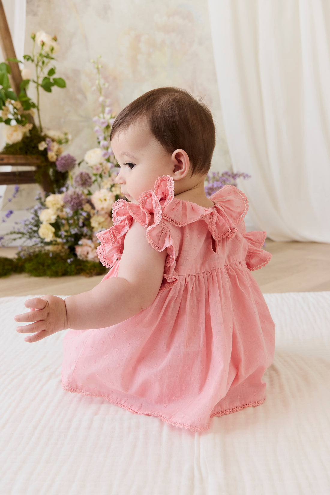 Organic Cotton Frannie Playsuit - Swiss Pink Childrens Playsuit from Jamie Kay NZ
