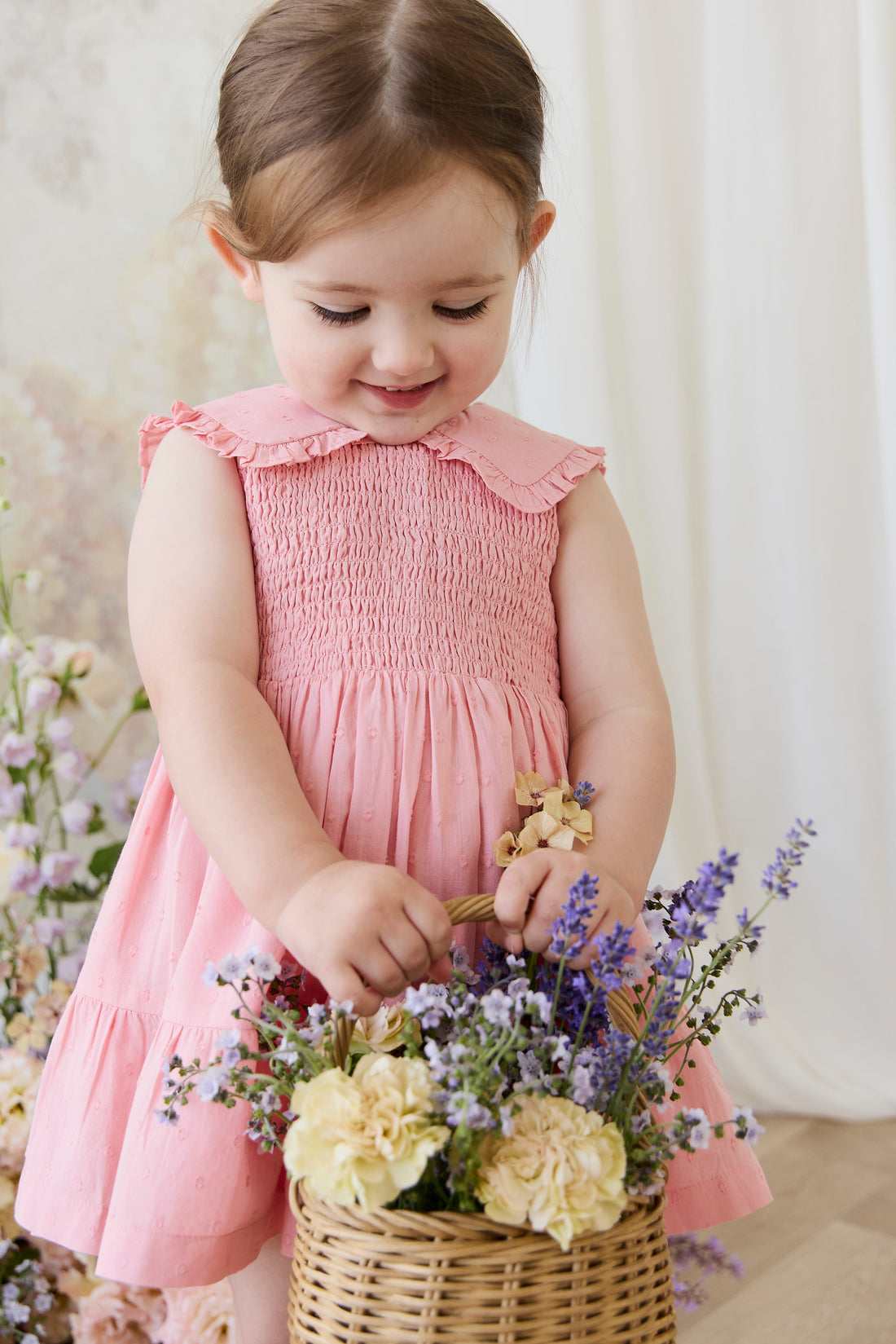 Organic Cotton Claudine Dress - Swiss Pink Childrens Dress from Jamie Kay NZ