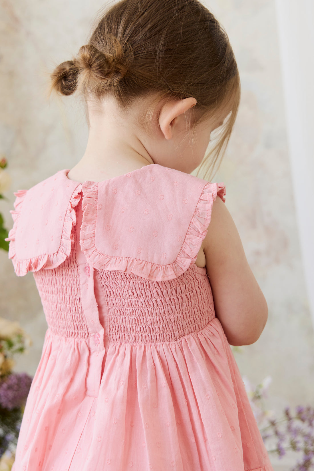 Organic Cotton Claudine Dress - Swiss Pink Childrens Dress from Jamie Kay NZ