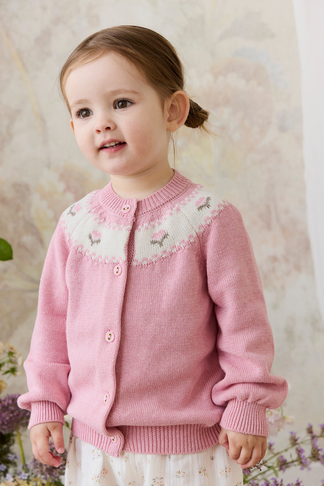 Annette Cardigan - Annette Jacquard - Pink Flutter Marle Childrens Top from Jamie Kay NZ