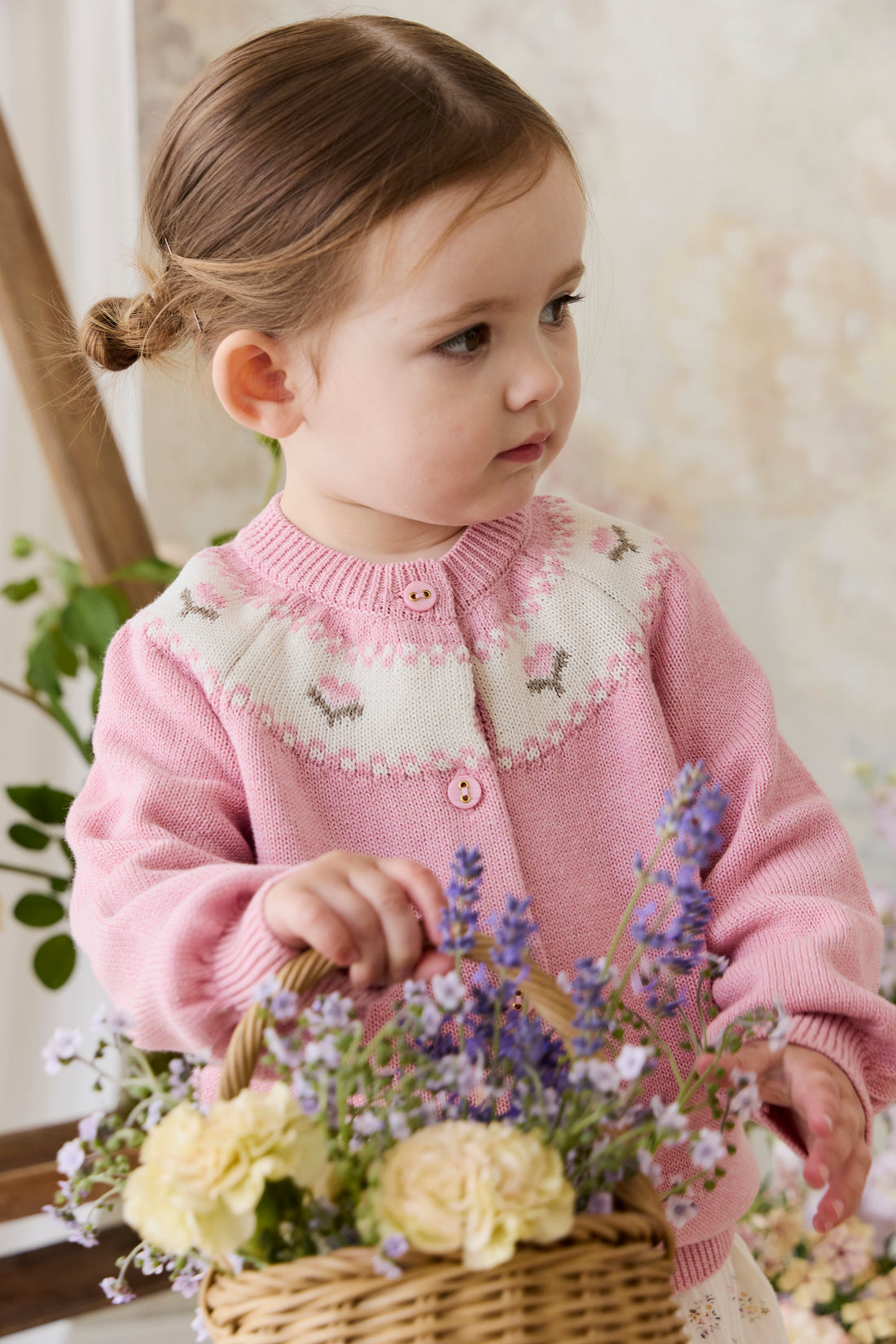 Annette Cardigan - Annette Jacquard - Pink Flutter Marle Childrens Top from Jamie Kay NZ