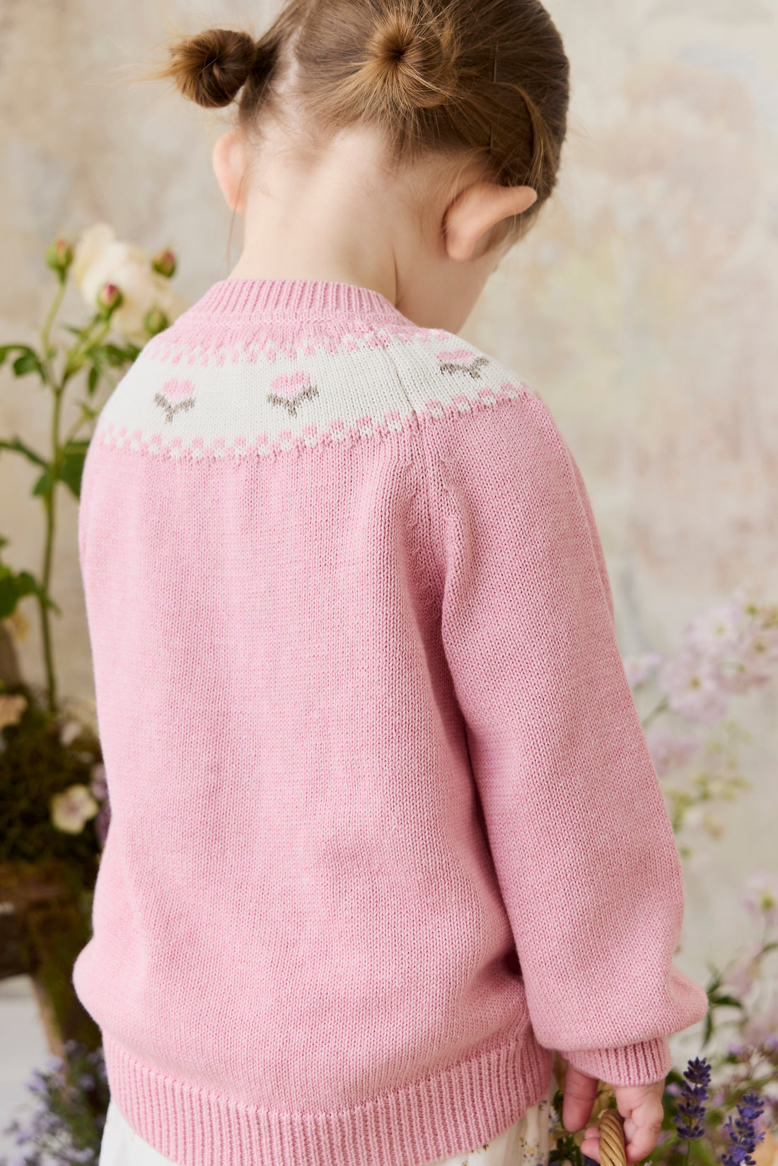 Annette Cardigan - Annette Jacquard - Pink Flutter Marle Childrens Top from Jamie Kay NZ