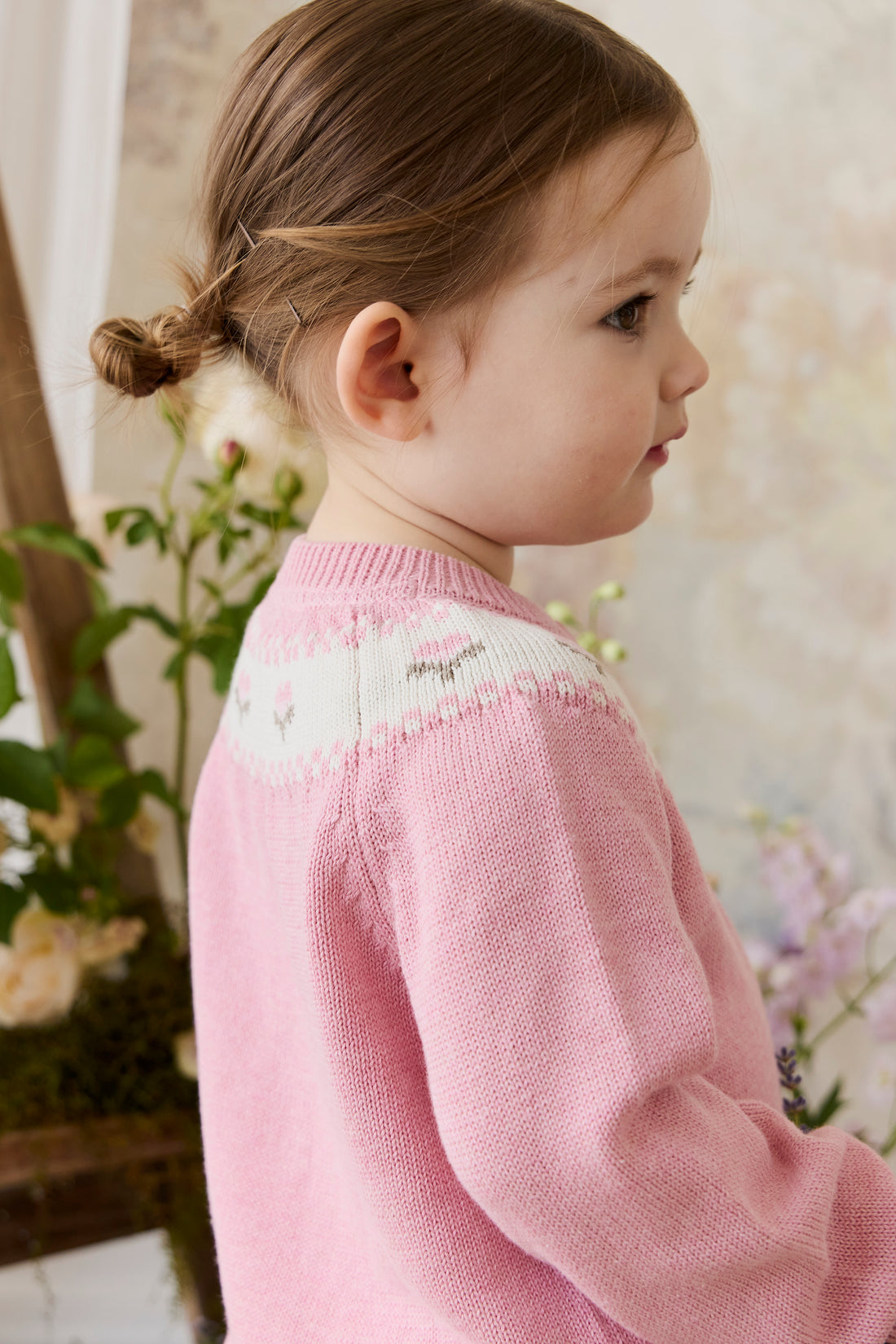 Annette Cardigan - Annette Jacquard - Pink Flutter Marle Childrens Top from Jamie Kay NZ